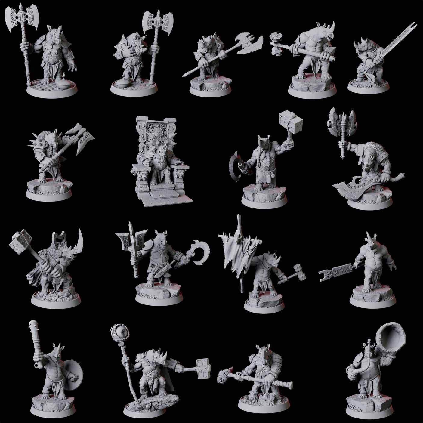 Rhino Folk Bundle Miniature for Dungeons and Dragons, Pathfinder or other TTRPGs