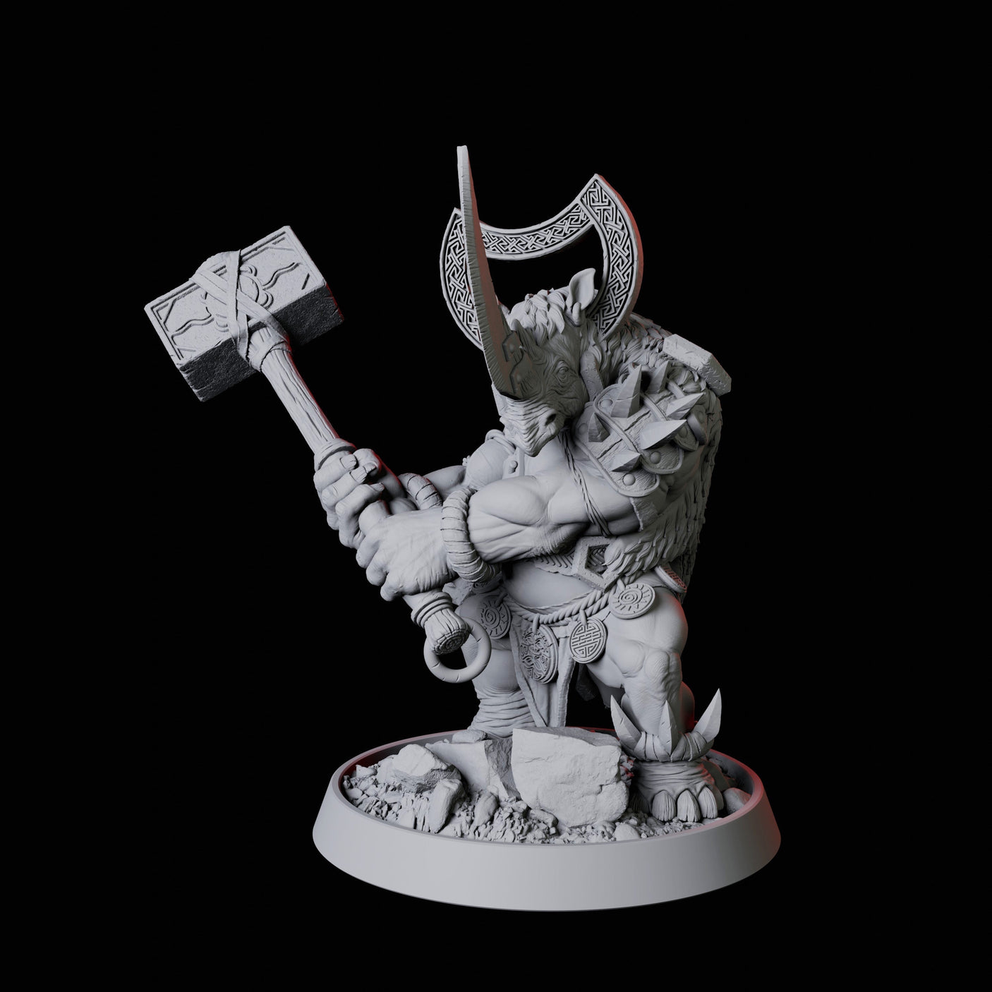 Rhino Folk Champion Miniature for Dungeons and Dragons, Pathfinder or other TTRPGs