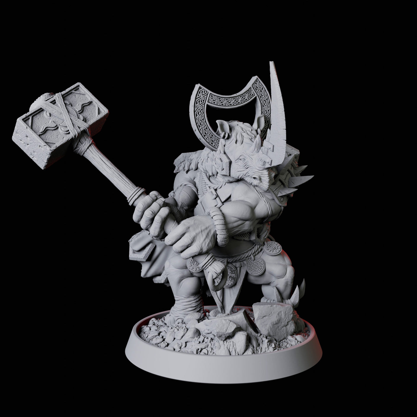 Rhino Folk Champion Miniature for Dungeons and Dragons, Pathfinder or other TTRPGs