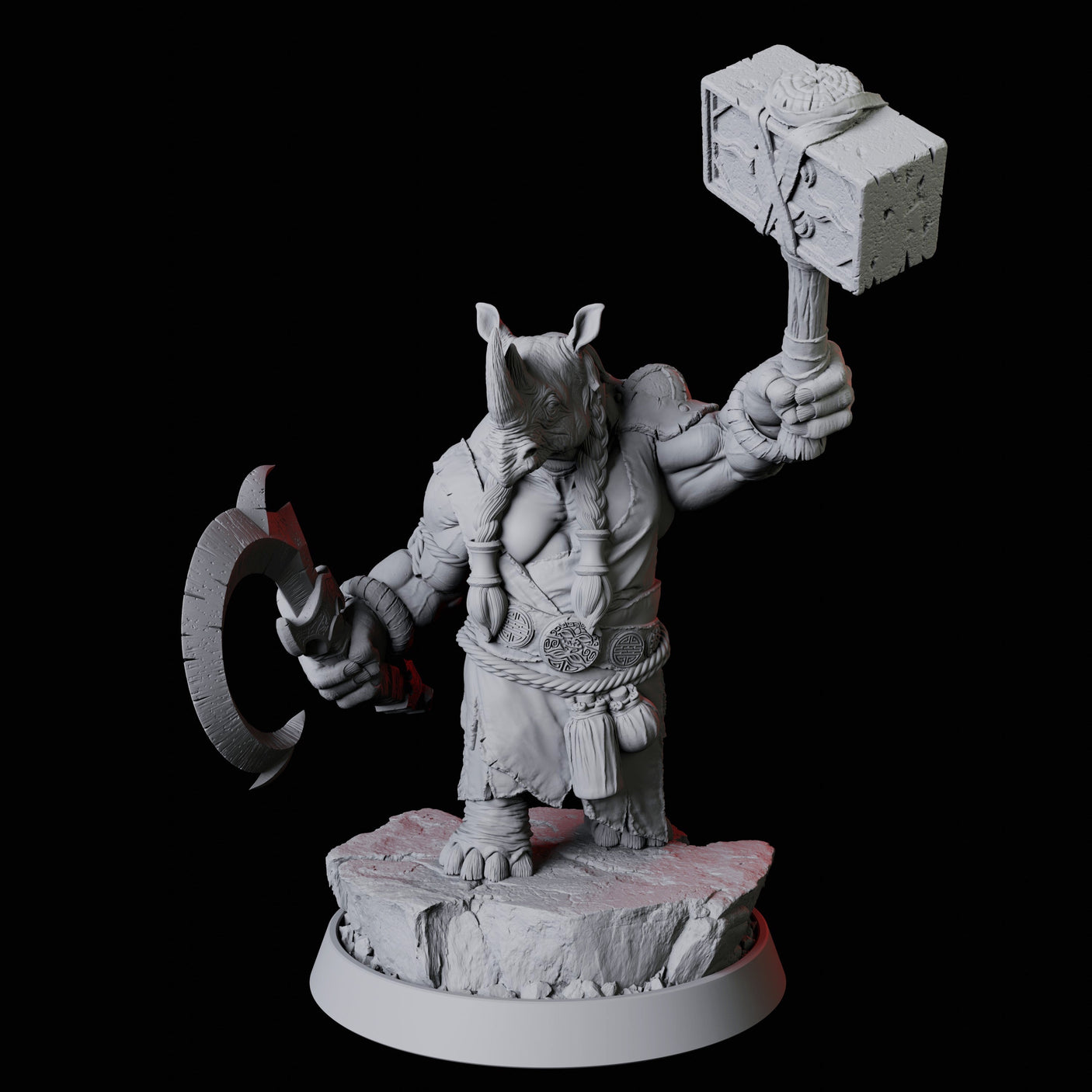 Rhino Folk Fighter Miniature for Dungeons and Dragons, Pathfinder or other TTRPGs