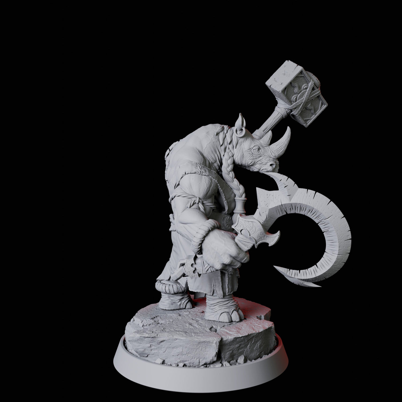 Rhino Folk Fighter Miniature for Dungeons and Dragons, Pathfinder or other TTRPGs