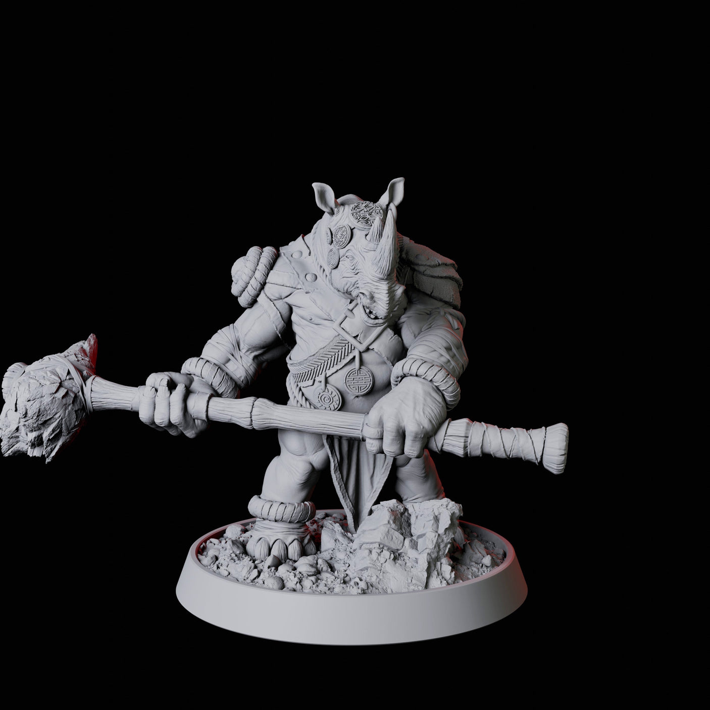 Rhino Folk Hammer Axe Wielder Miniature for Dungeons and Dragons, Pathfinder or other TTRPGs