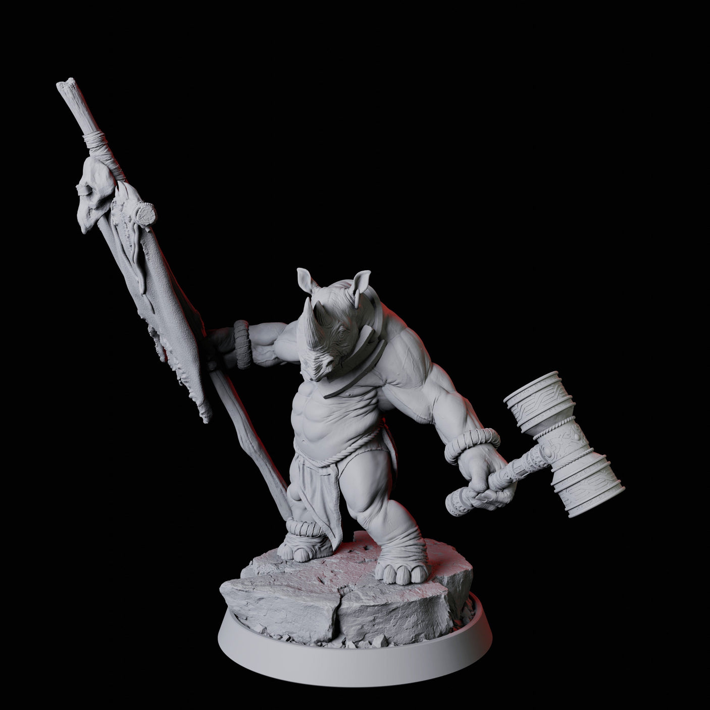 Rhino Folk Standard Bearer Miniature for Dungeons and Dragons, Pathfinder or other TTRPGs
