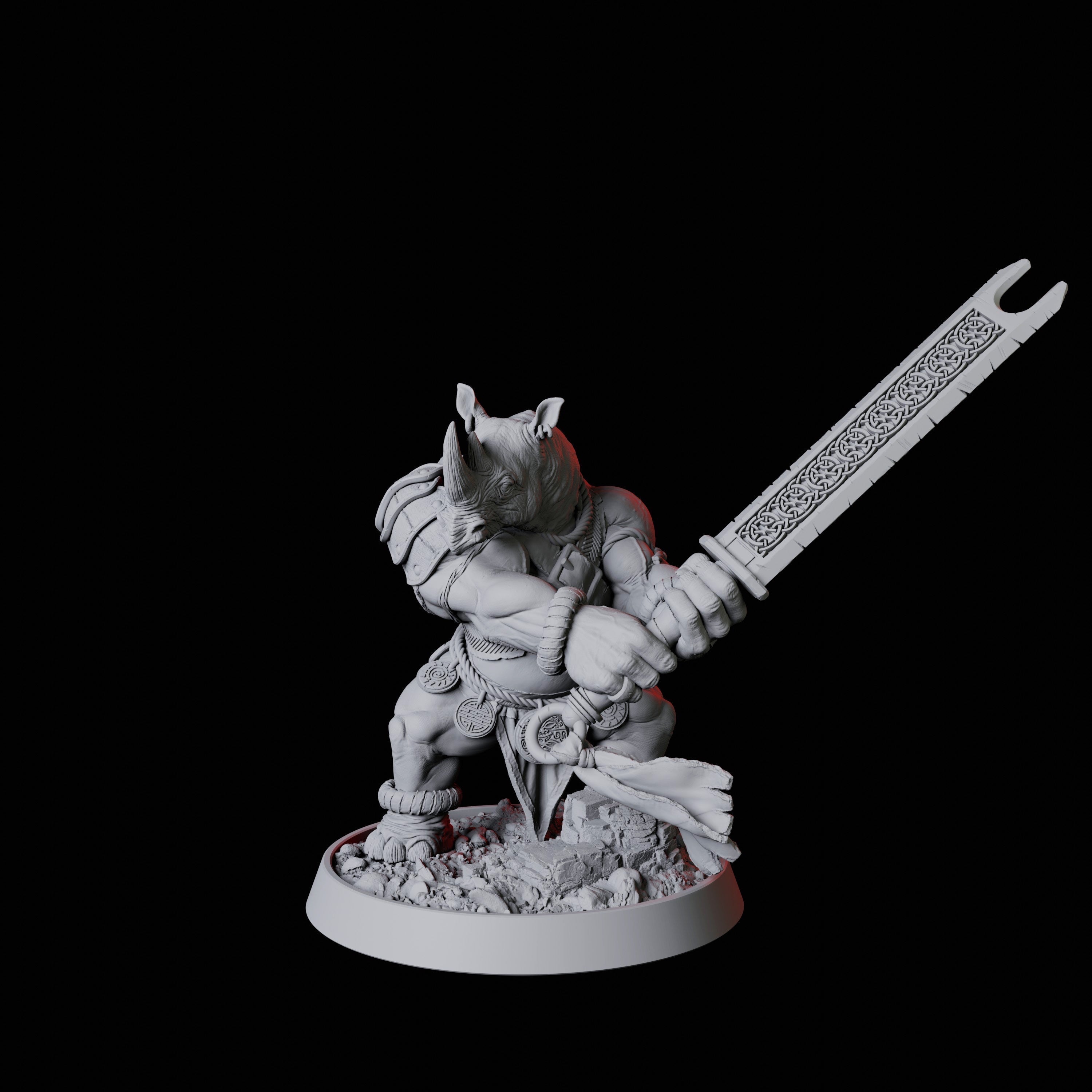 Rhino Folk Sword Warrior Miniature for Dungeons and Dragons
