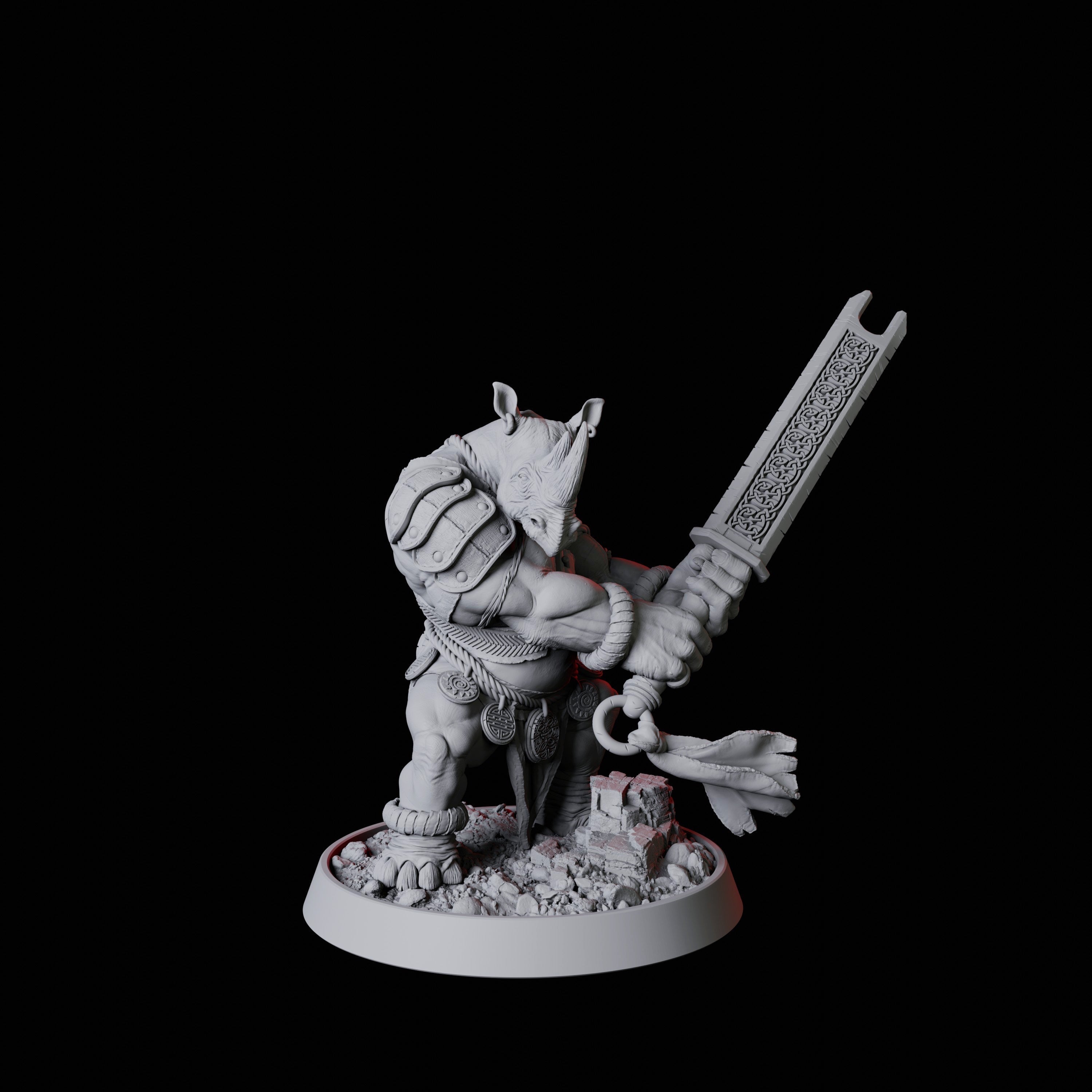 Rhino Folk Sword Warrior Miniature for Dungeons and Dragons