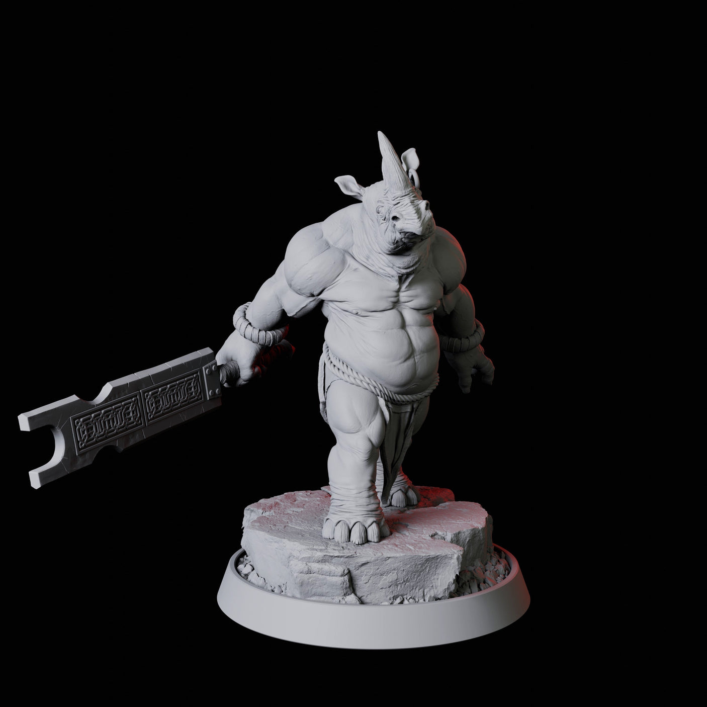 Rhino Folk Swordsman Miniature for Dungeons and Dragons, Pathfinder or other TTRPGs
