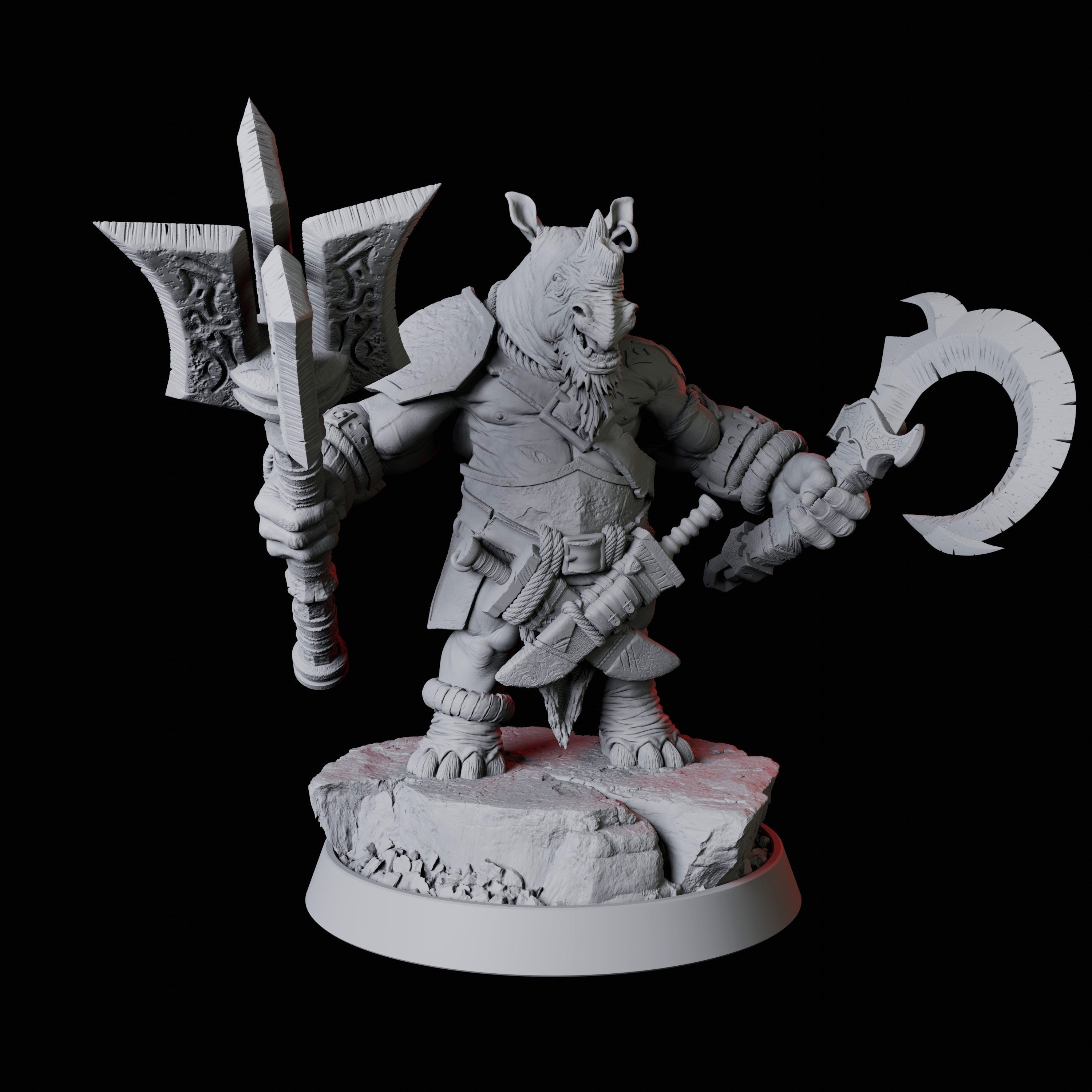 Rhino Folk Weapon Master Miniature for Dungeons and Dragons