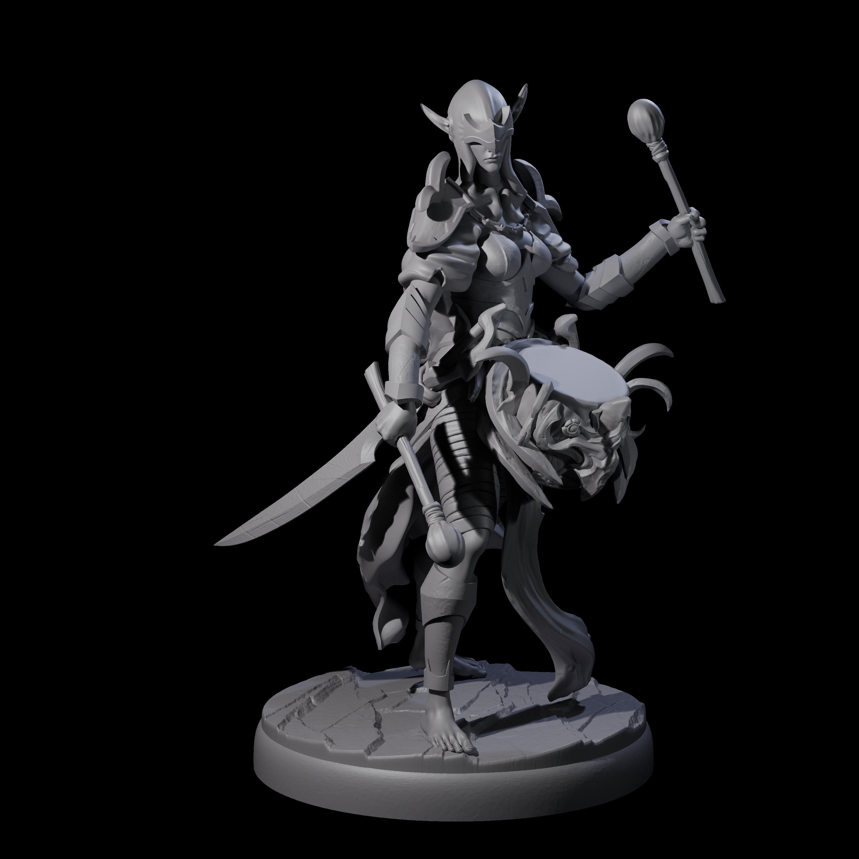 Rhythmic Dark Elf Drummer C Miniature for Dungeons and Dragons, Pathfinder or other TTRPGs