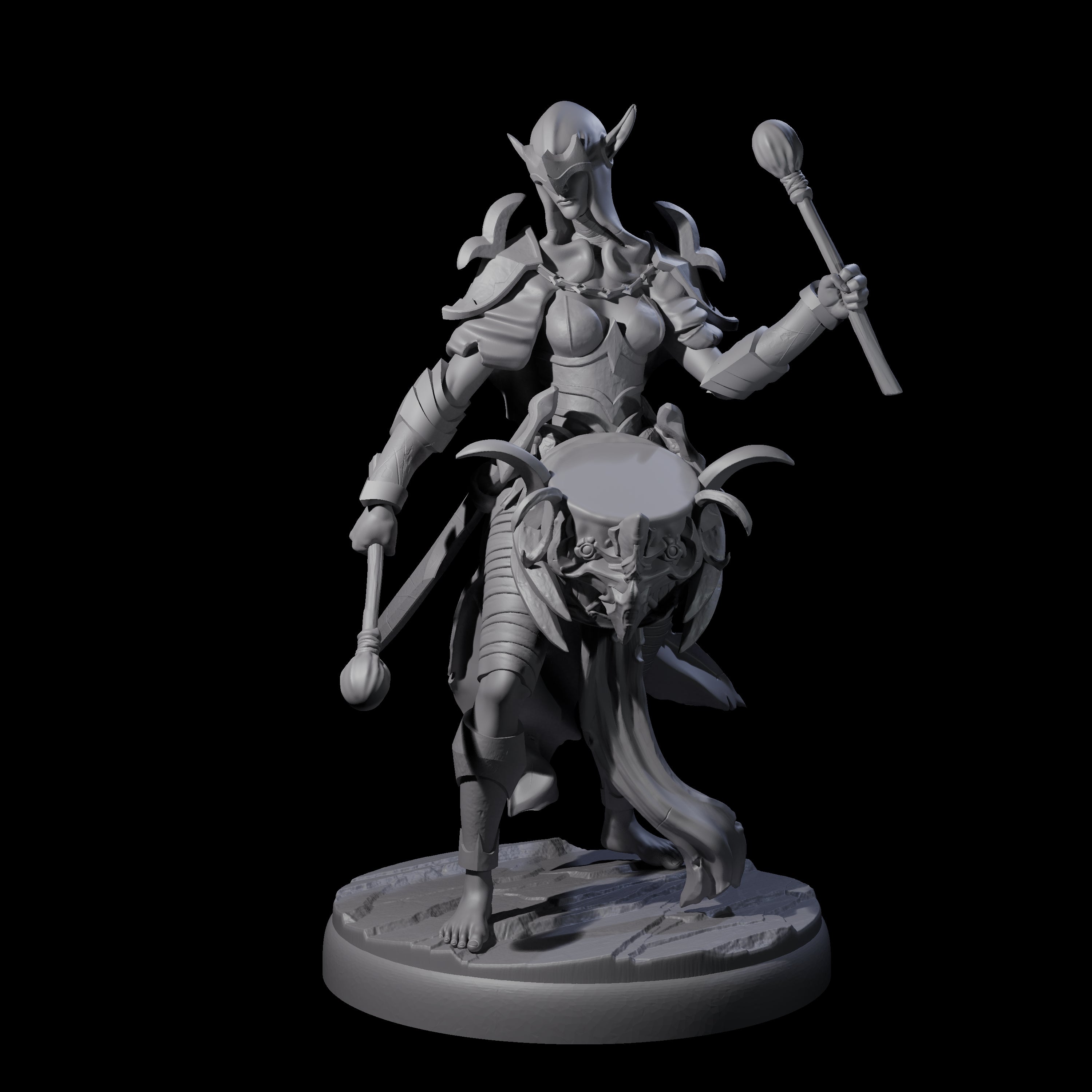 Rhythmic Dark Elf Drummer C Miniature for Dungeons and Dragons, Pathfinder or other TTRPGs