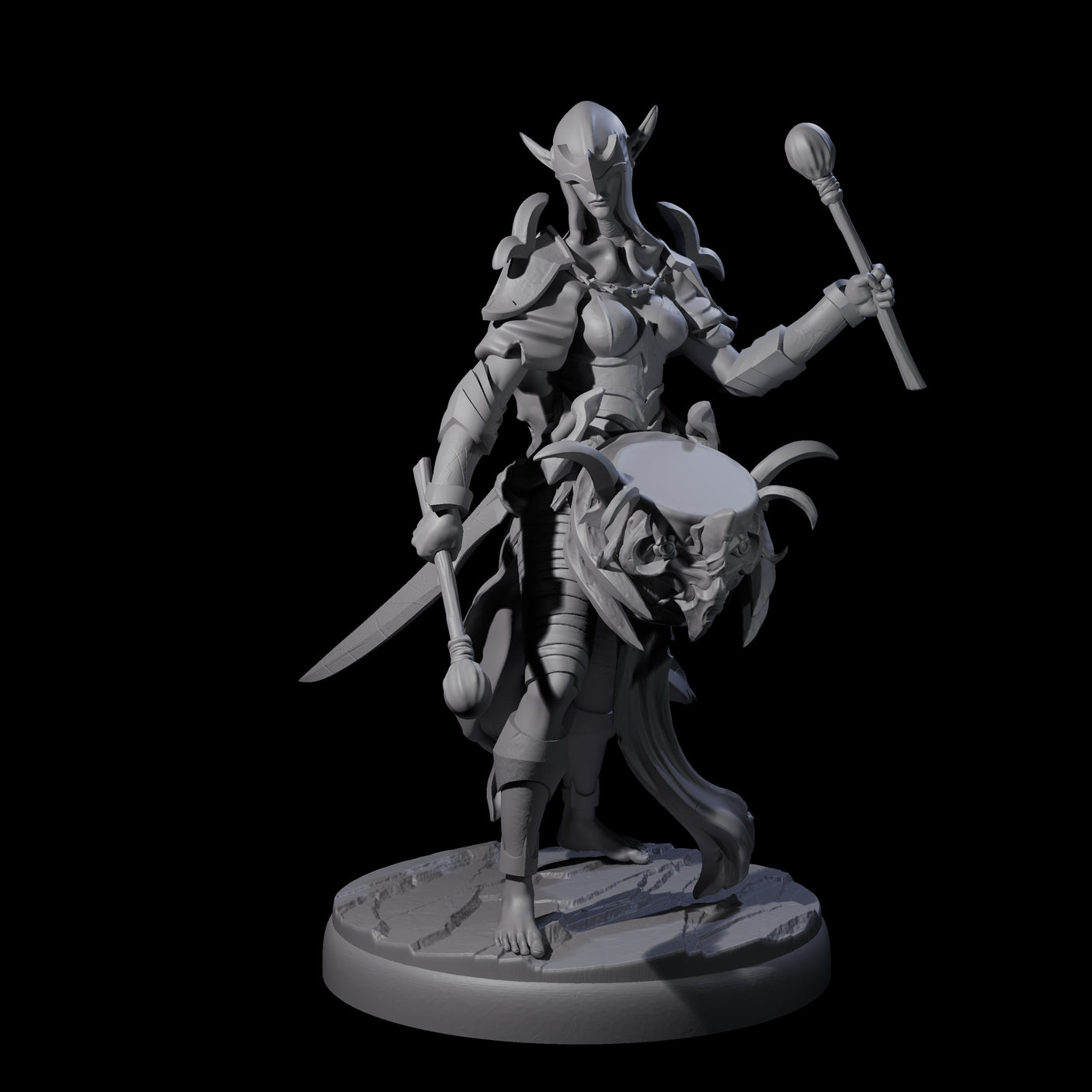 Rhythmic Dark Elf Drummer C Miniature for Dungeons and Dragons, Pathfinder or other TTRPGs