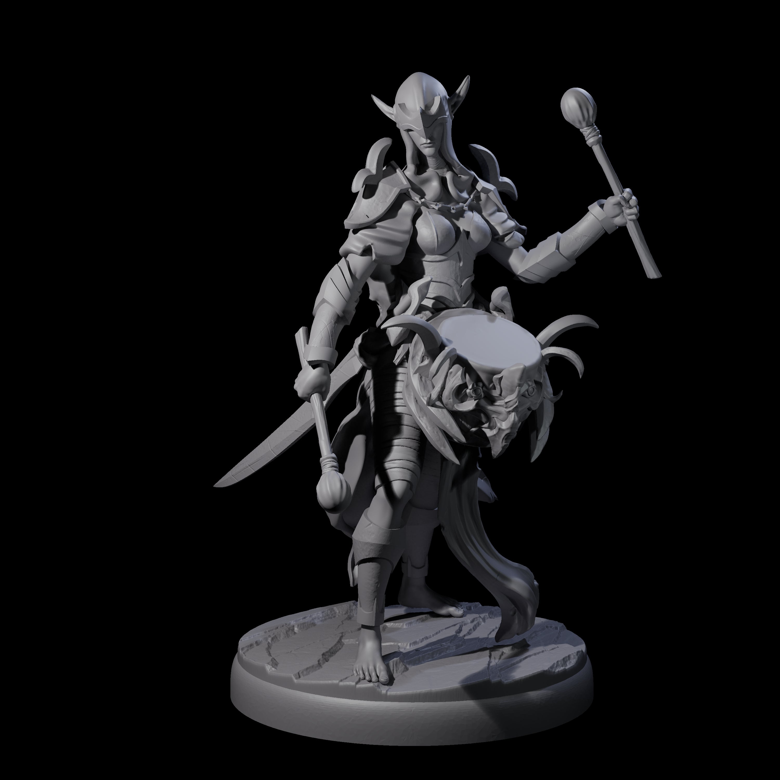 Rhythmic Dark Elf Drummer C Miniature for Dungeons and Dragons, Pathfinder or other TTRPGs