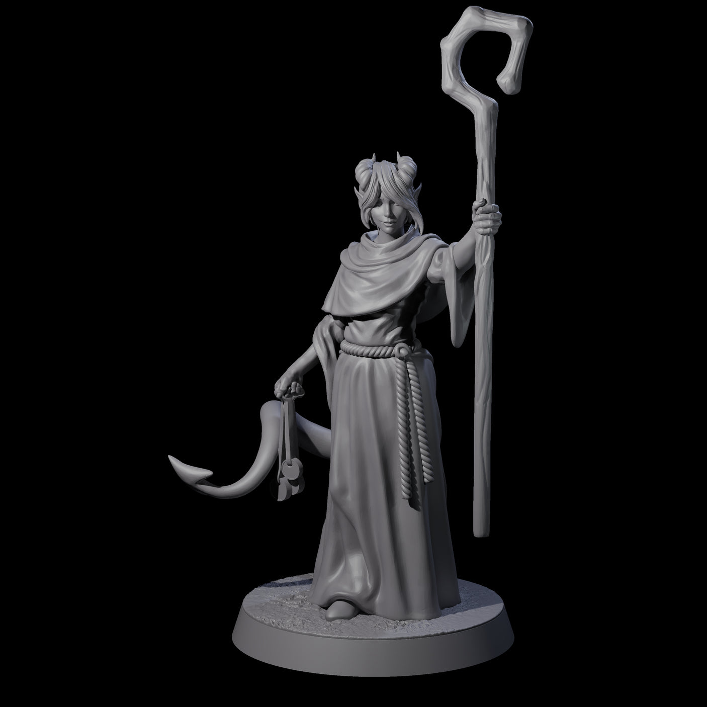 Robed Tiefling Monk C Miniature for Dungeons and Dragons, Pathfinder or other TTRPGs