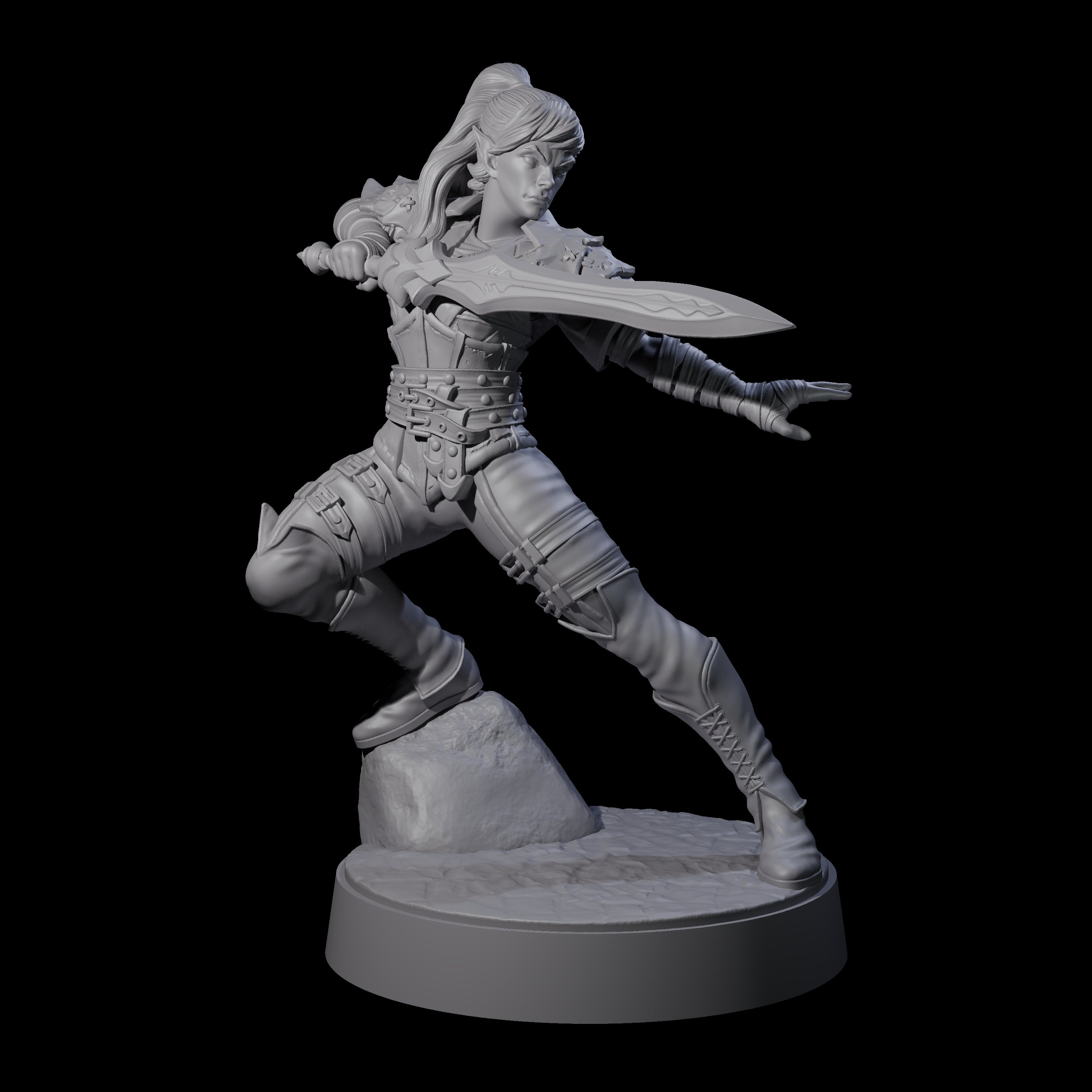 Rock Poised Elf Master Dueller Miniature for Dungeons and Dragons, Pathfinder or other TTRPGs