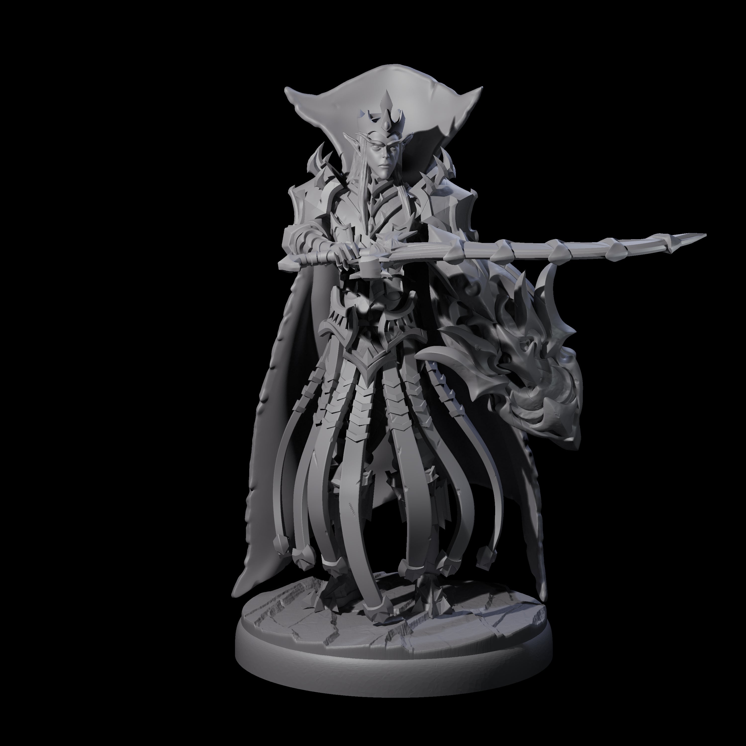 Royal Dark Elf Knight E Miniature for Dungeons and Dragons, Pathfinder or other TTRPGs