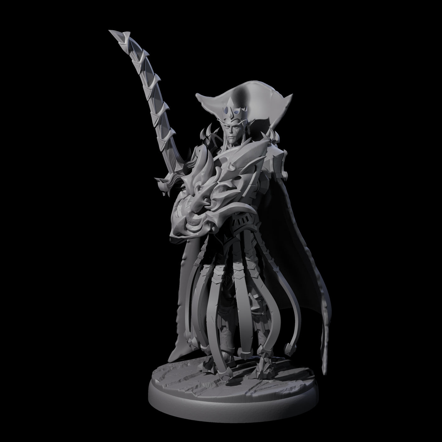 Royal Dark Elf Knight F Miniature for Dungeons and Dragons, Pathfinder or other TTRPGs