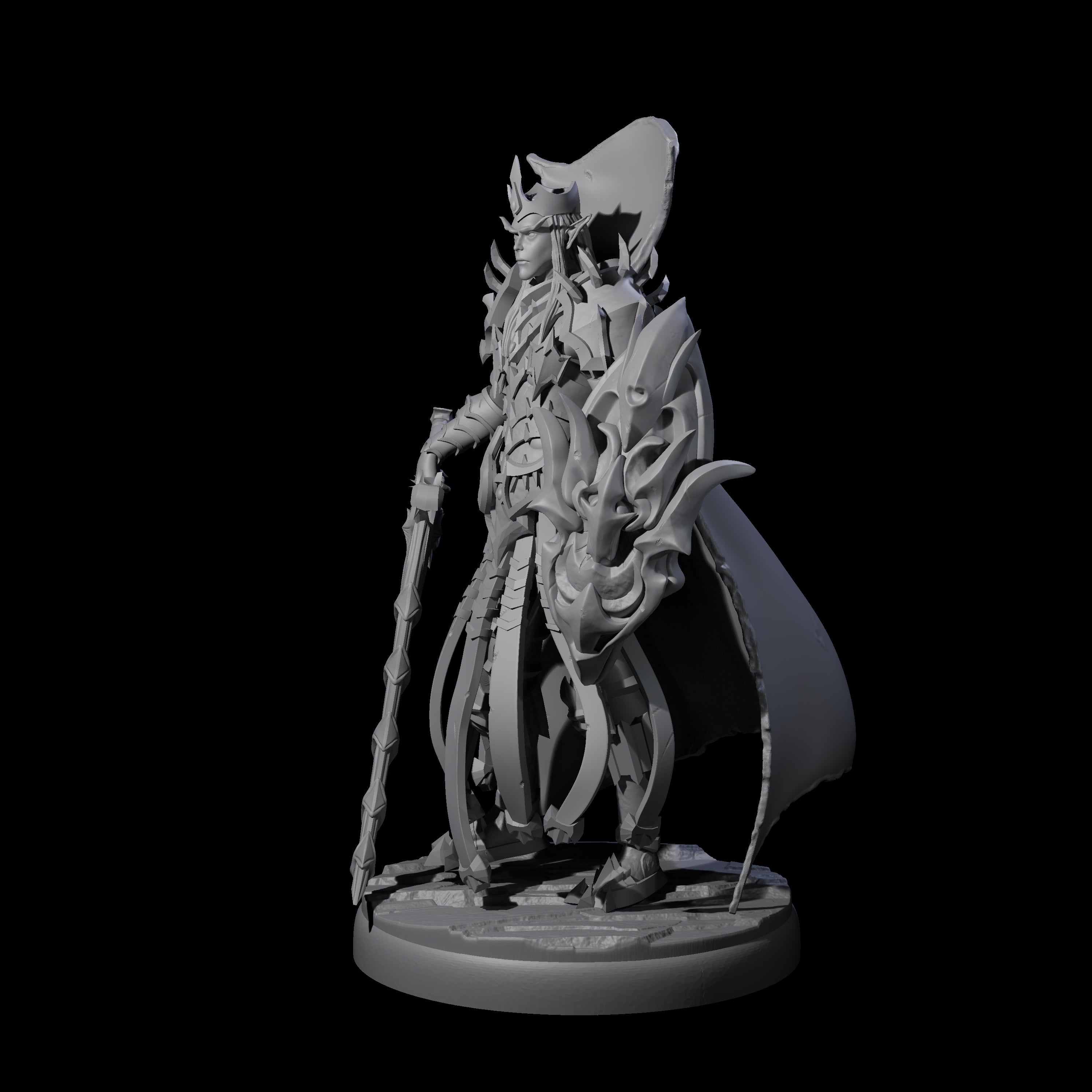 Royal Dark Elf Knight L Miniature for Dungeons and Dragons, Pathfinder or other TTRPGs