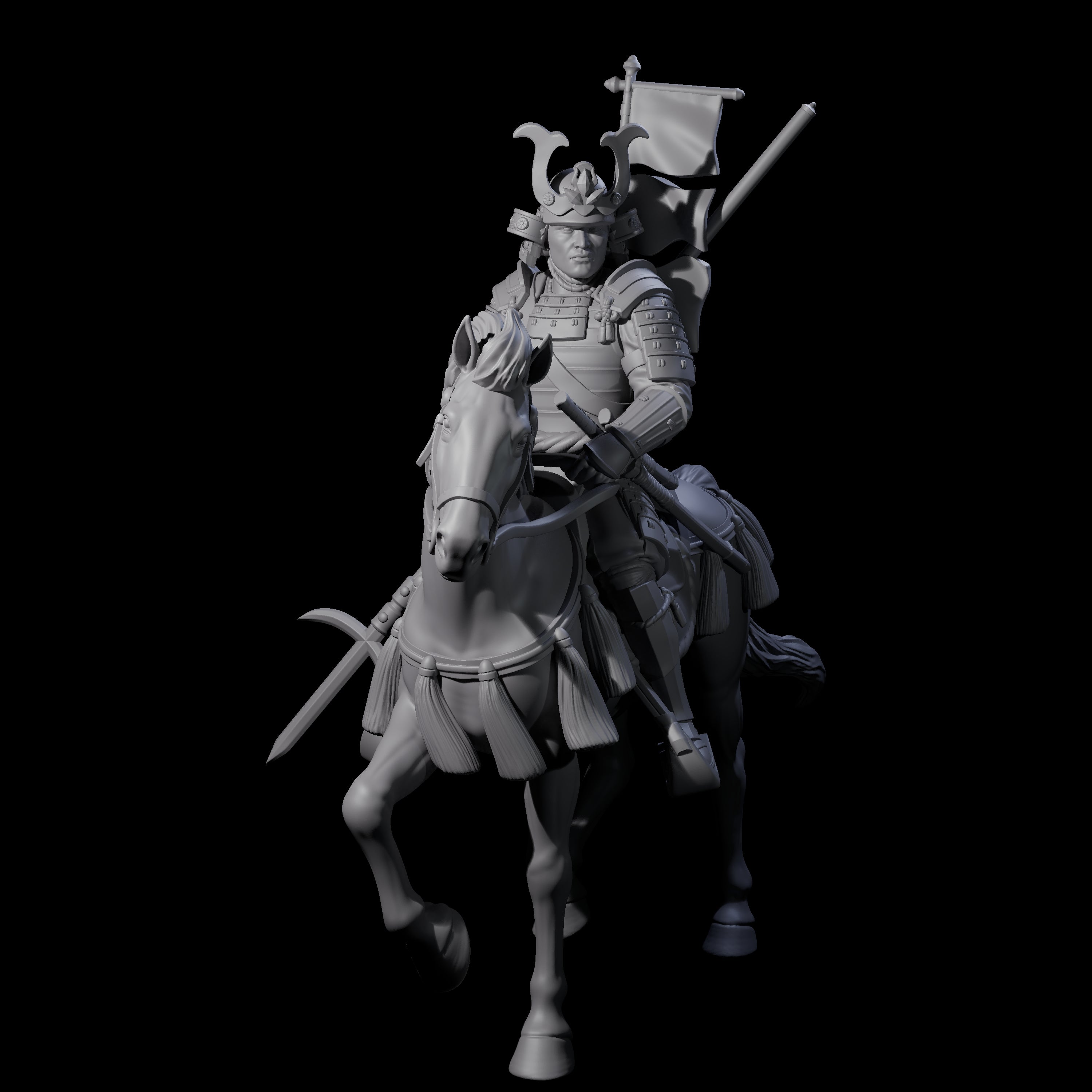 Samuari Flag Bearer on Horseback Miniature for Dungeons and Dragons, Pathfinder or other TTRPGs