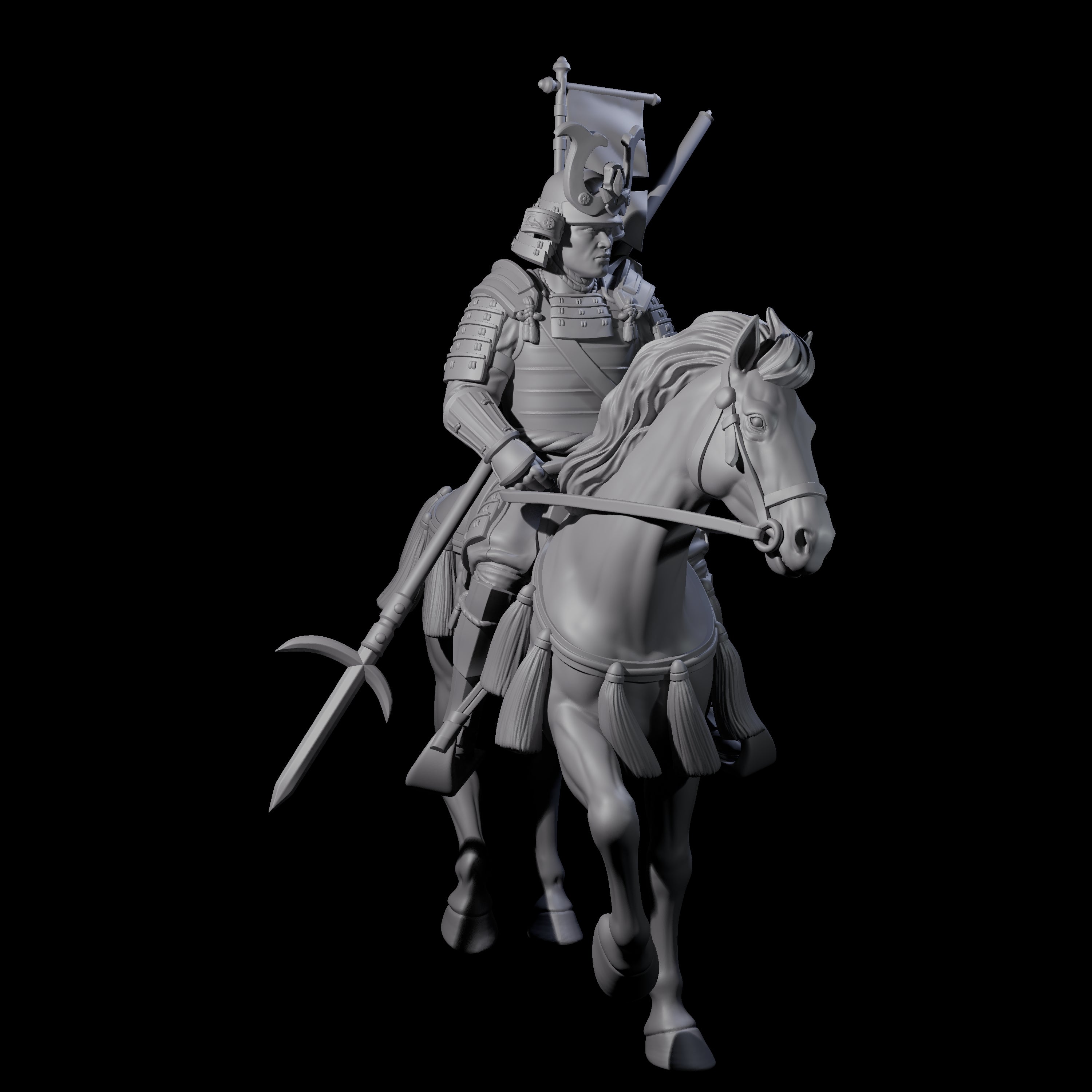 Samuari Flag Bearer on Horseback Miniature for Dungeons and Dragons, Pathfinder or other TTRPGs