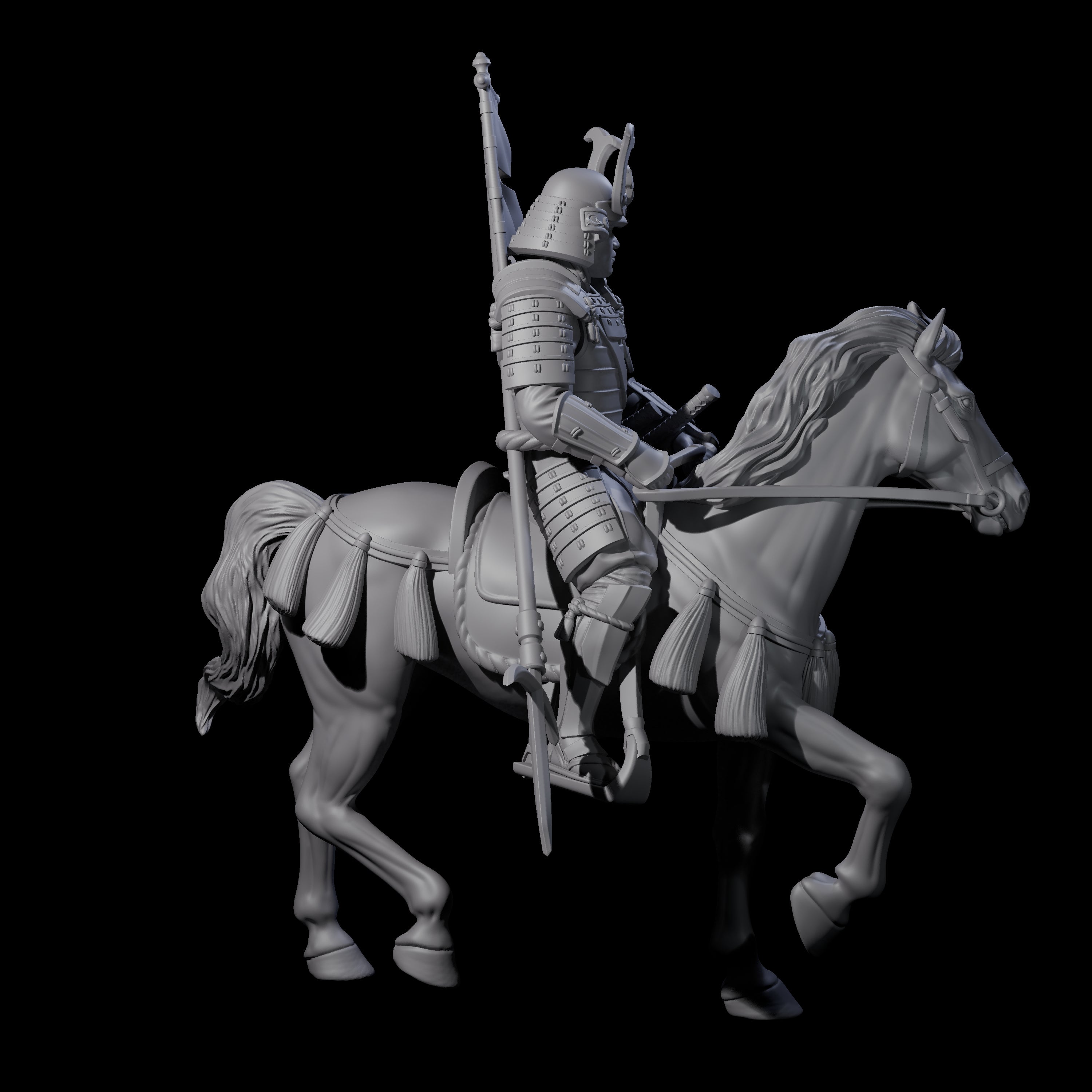 Samuari Flag Bearer on Horseback Miniature for Dungeons and Dragons, Pathfinder or other TTRPGs