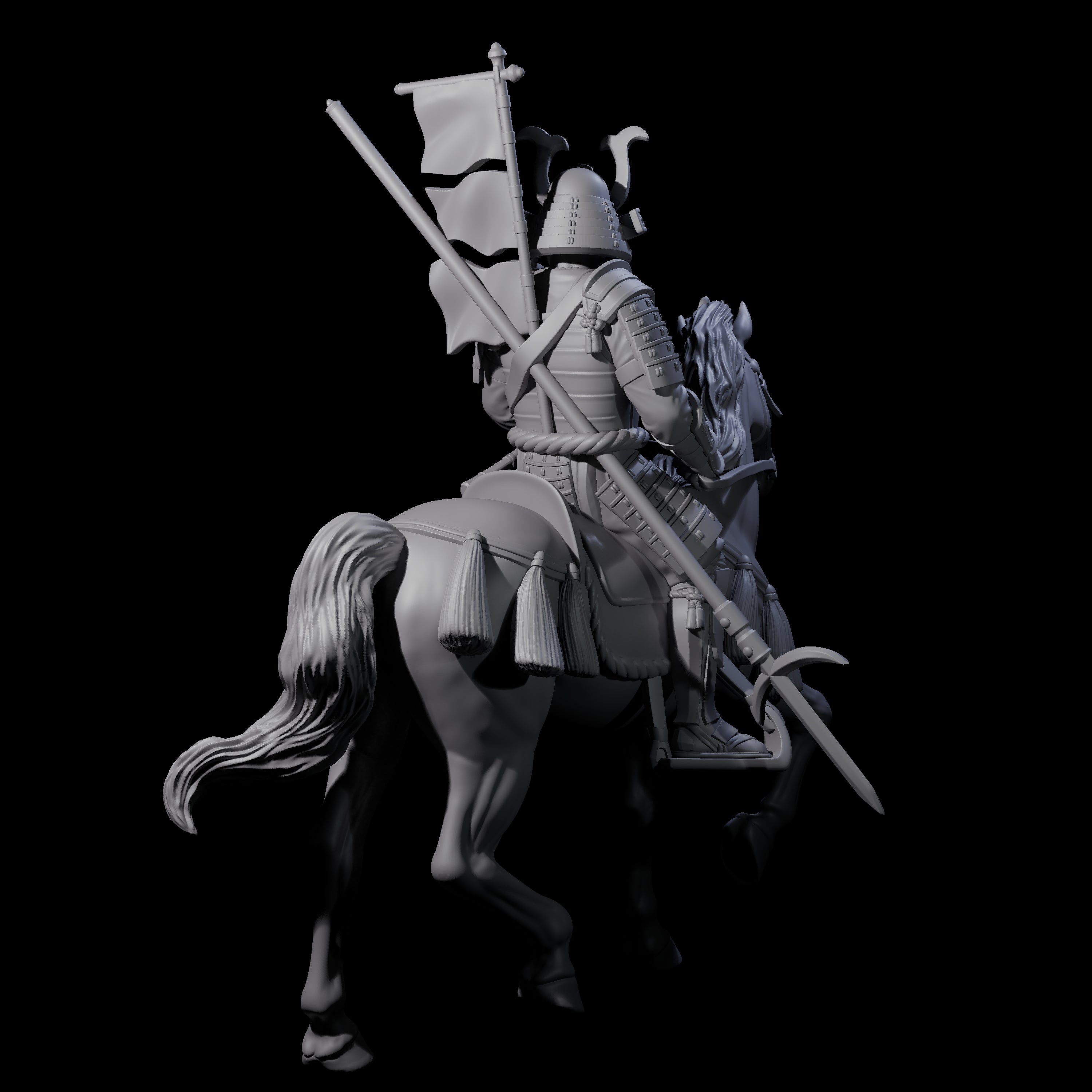 Samuari Flag Bearer on Horseback Miniature for Dungeons and Dragons, Pathfinder or other TTRPGs