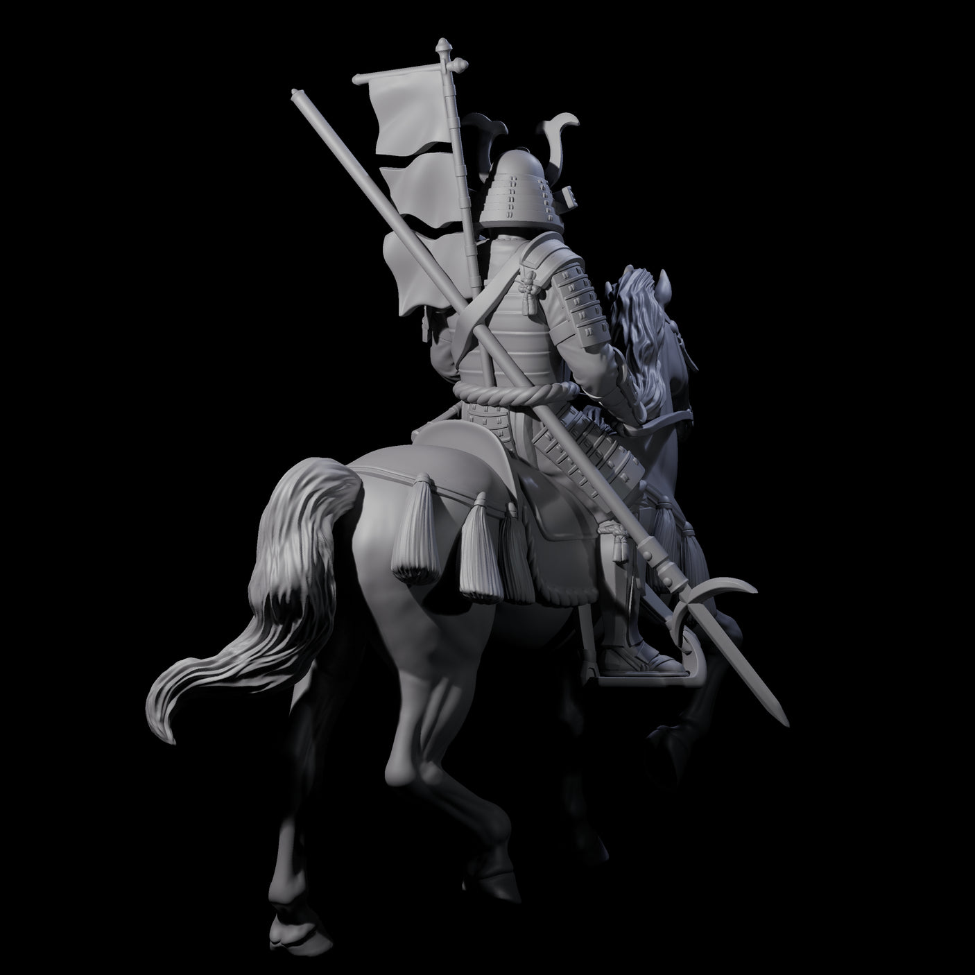Samuari Flag Bearer on Horseback Miniature for Dungeons and Dragons, Pathfinder or other TTRPGs