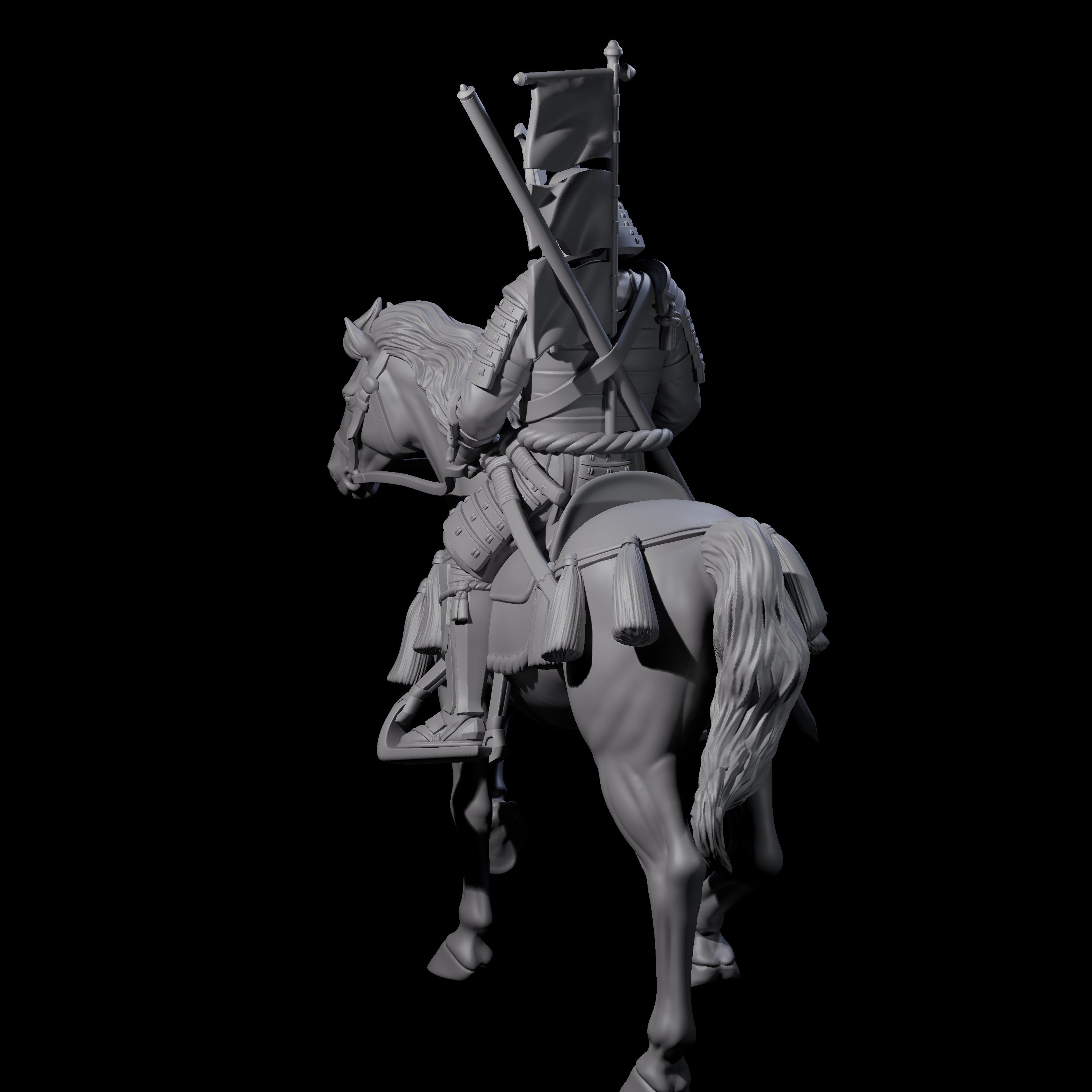Samuari Flag Bearer on Horseback Miniature for Dungeons and Dragons, Pathfinder or other TTRPGs