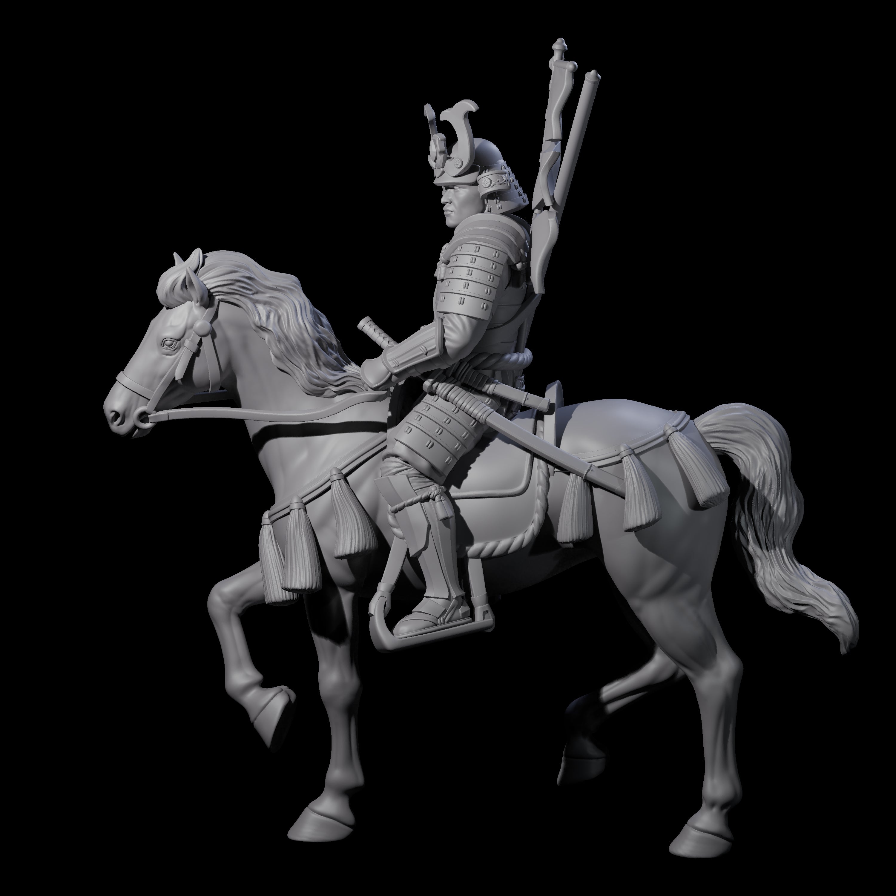 Samuari Flag Bearer on Horseback Miniature for Dungeons and Dragons, Pathfinder or other TTRPGs