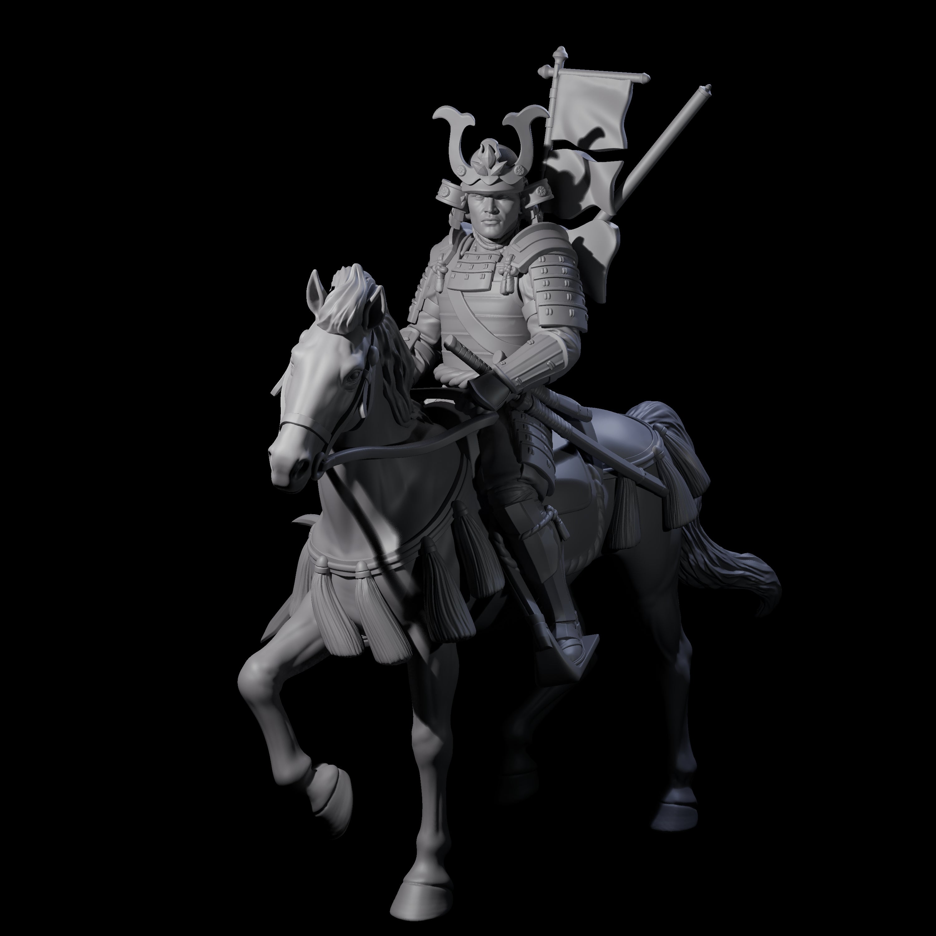 Samuari Flag Bearer on Horseback Miniature for Dungeons and Dragons, Pathfinder or other TTRPGs