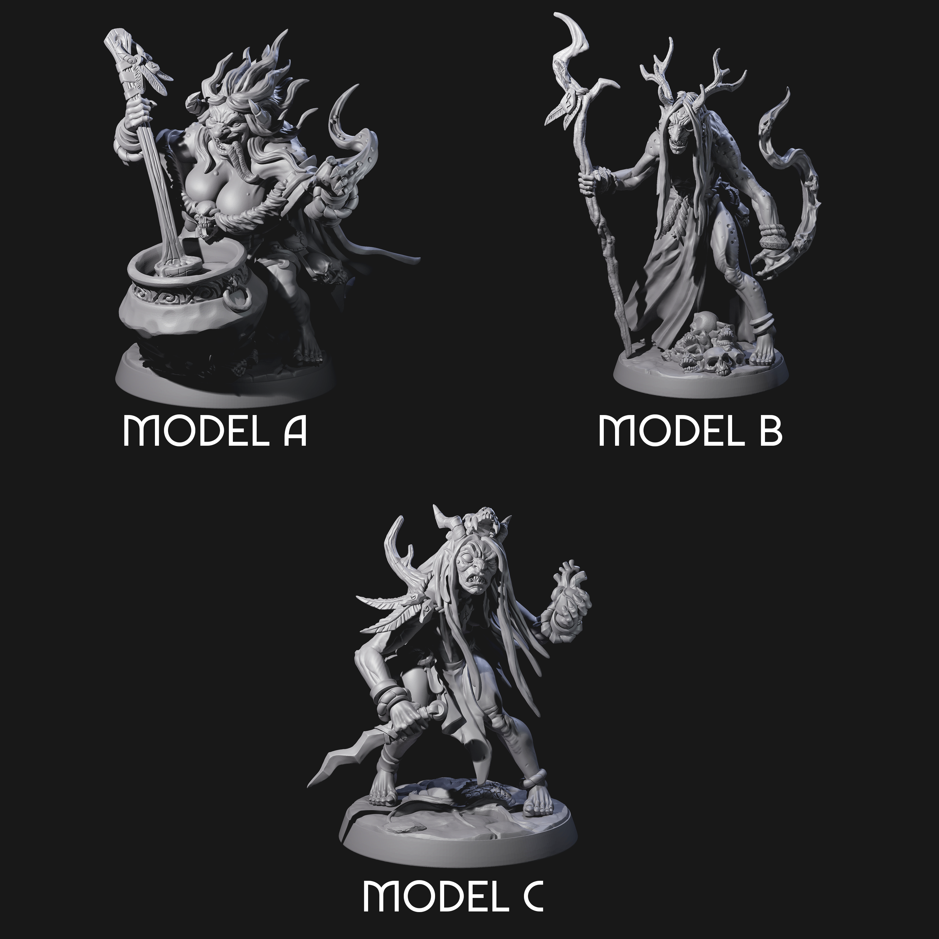 Scheming Forest Hags Miniature for Dungeons and Dragons, Pathfinder or other TTRPGs