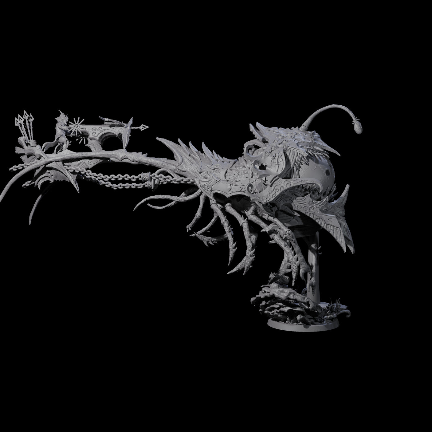 Sea Elf Piloting an Abyssal Lanternfish A Miniature for Dungeons and Dragons, Pathfinder or other TTRPGs