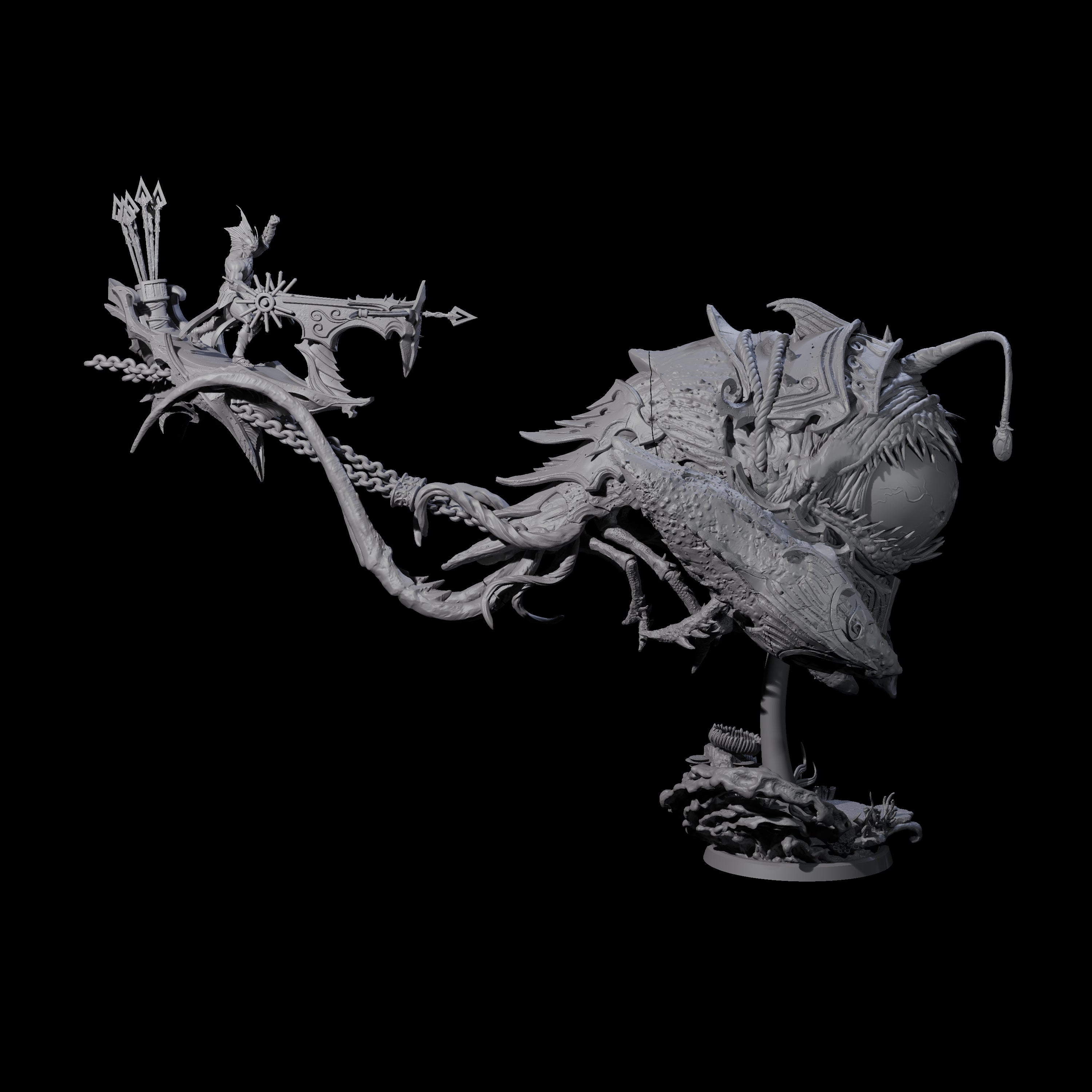 Sea Elf Piloting an Abyssal Lanternfish B Miniature for Dungeons and Dragons, Pathfinder or other TTRPGs