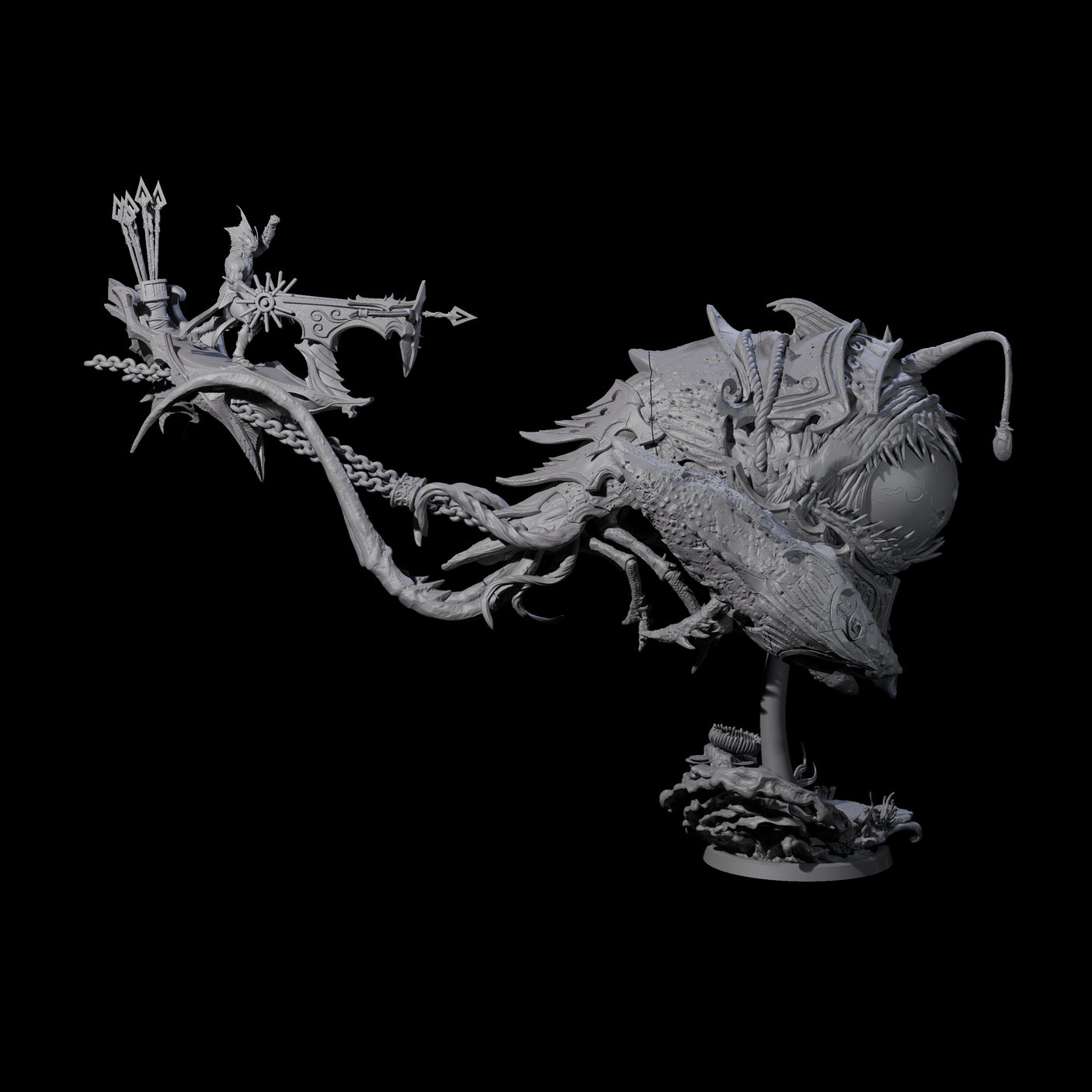 Sea Elf Piloting an Abyssal Lanternfish B Miniature for Dungeons and Dragons, Pathfinder or other TTRPGs