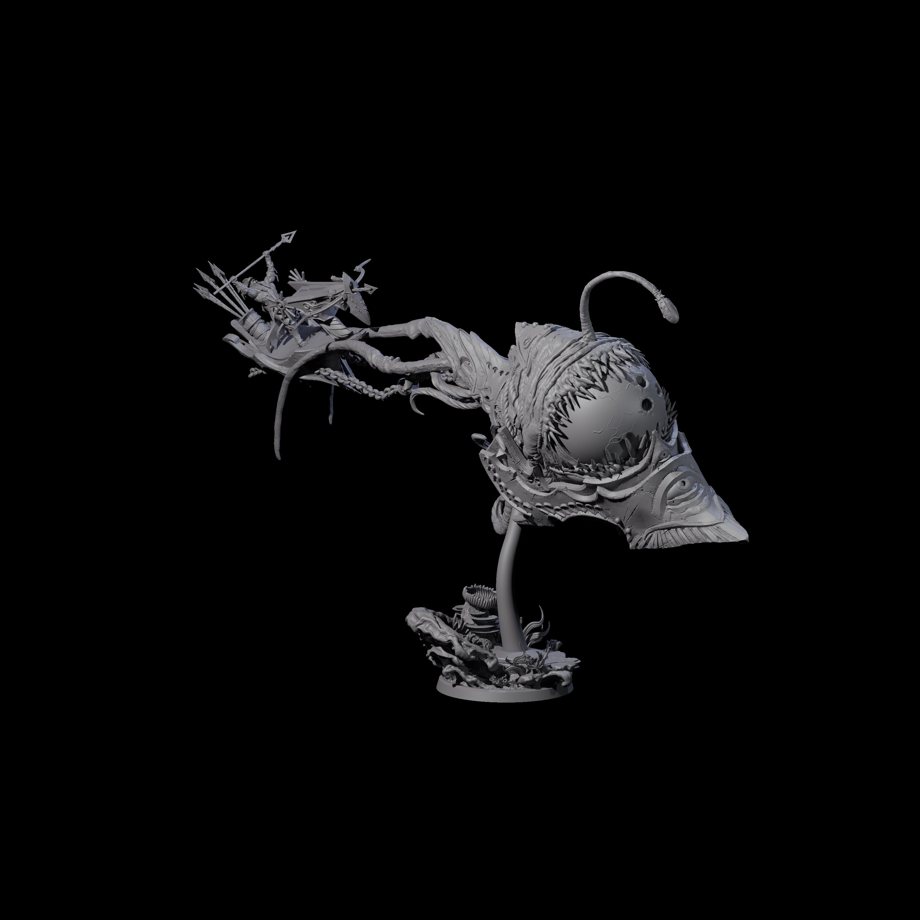 Sea Elf Piloting an Abyssal Lanternfish C Miniature for Dungeons and Dragons, Pathfinder or other TTRPGs