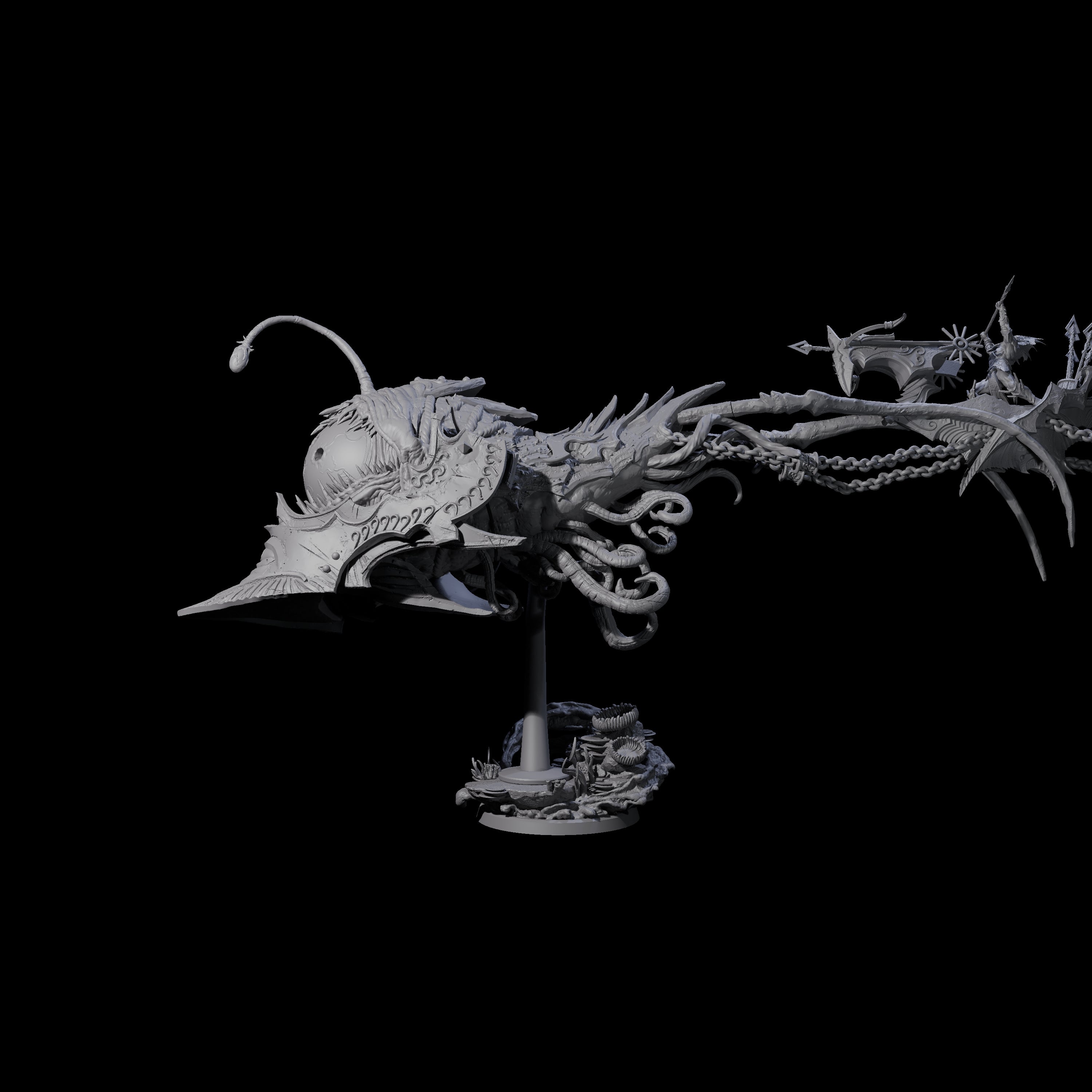 Sea Elf Piloting an Abyssal Lanternfish C Miniature for Dungeons and Dragons, Pathfinder or other TTRPGs