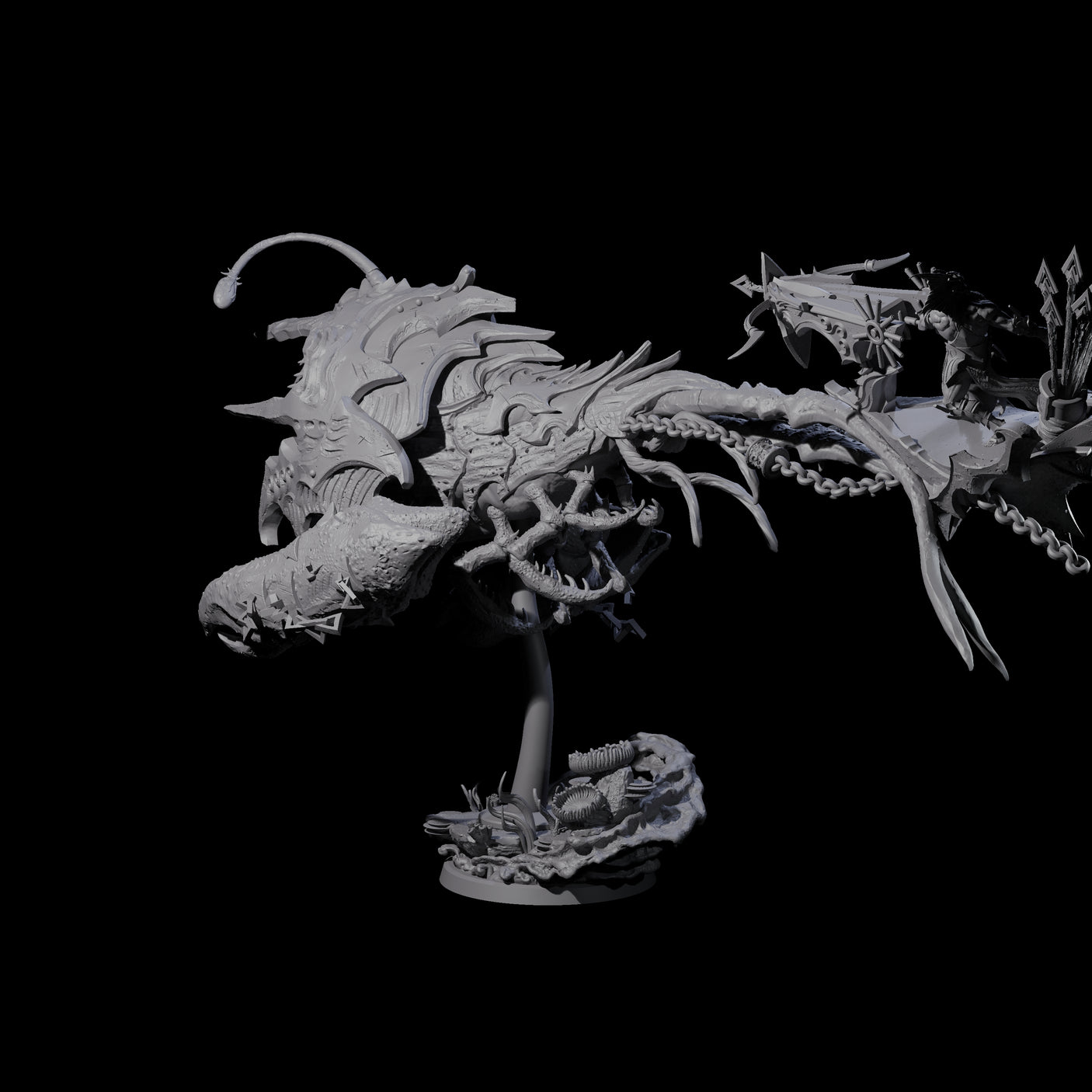 Sea Elf Piloting an Abyssal Lanternfish D Miniature for Dungeons and Dragons, Pathfinder or other TTRPGs