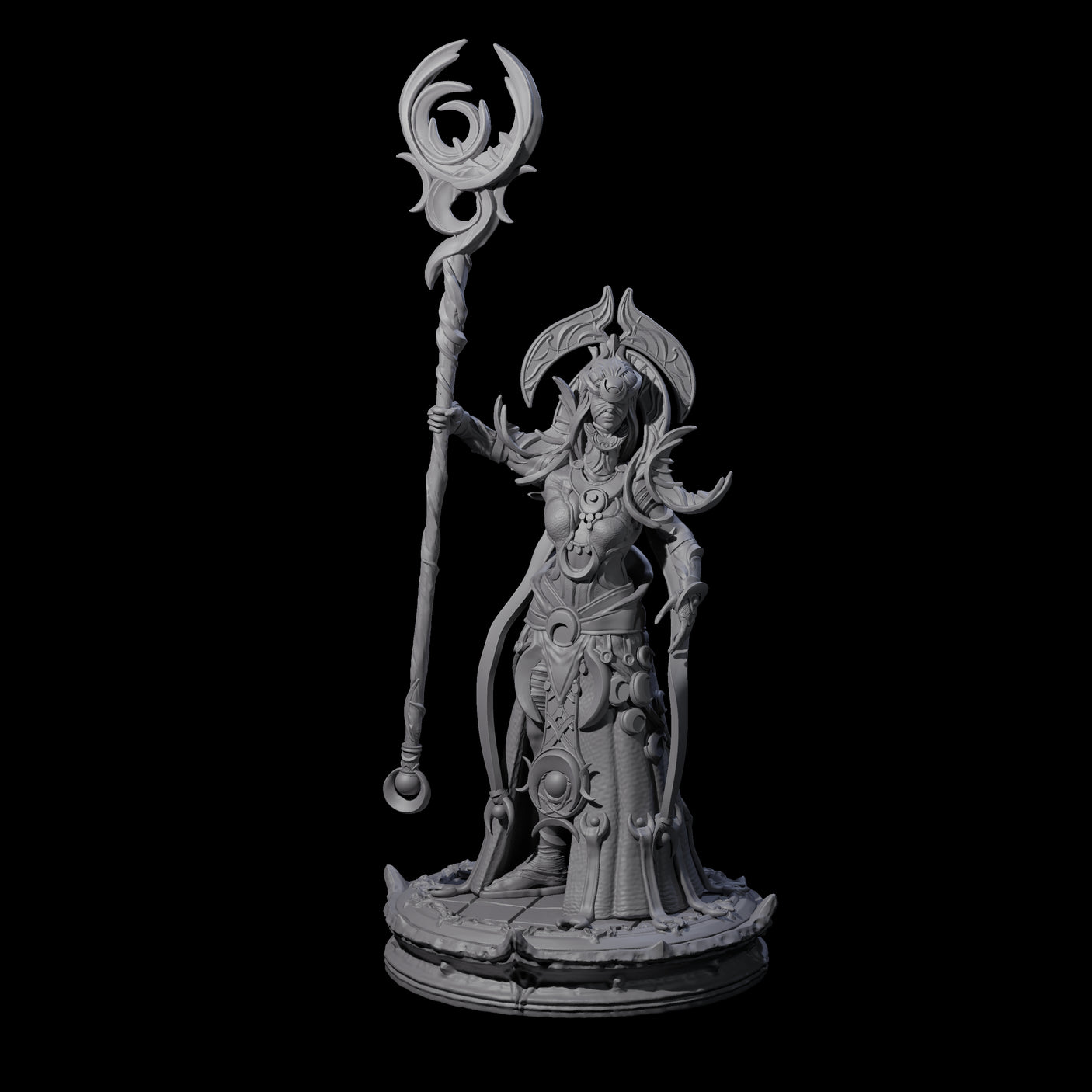 Serne Dark Elf Moon Priestess B Miniature for Dungeons and Dragons, Pathfinder or other TTRPGs