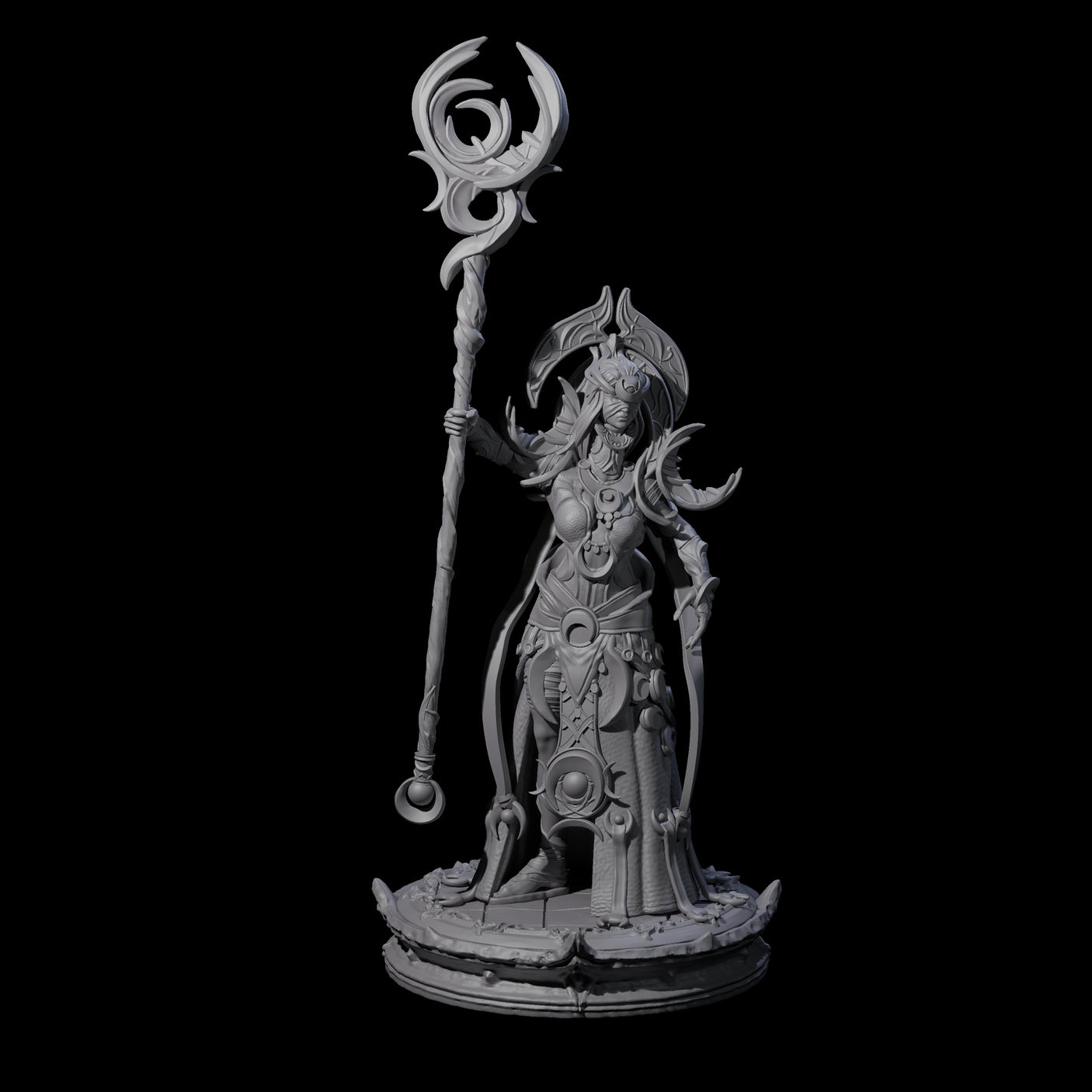 Serne Dark Elf Moon Priestess B Miniature for Dungeons and Dragons, Pathfinder or other TTRPGs