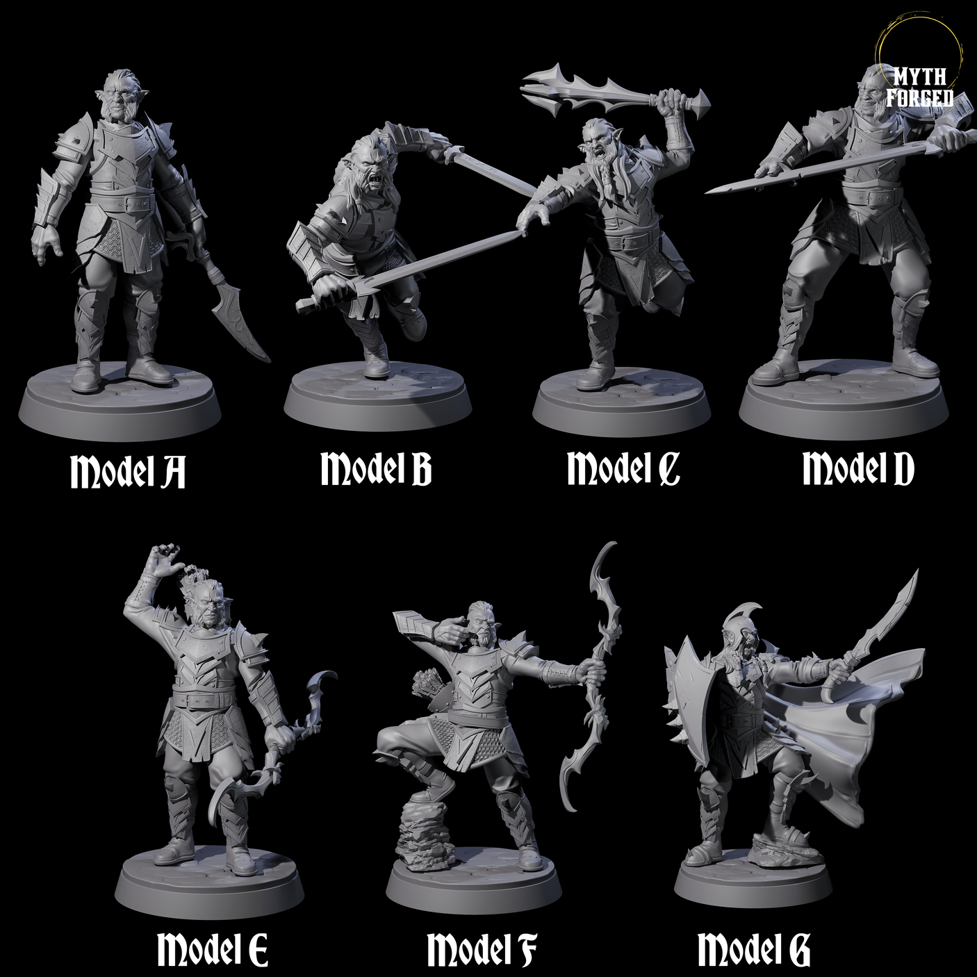 Seven Classic Hobgoblin Raiders Miniature for Dungeons and Dragons, Pathfinder or other TTRPGs