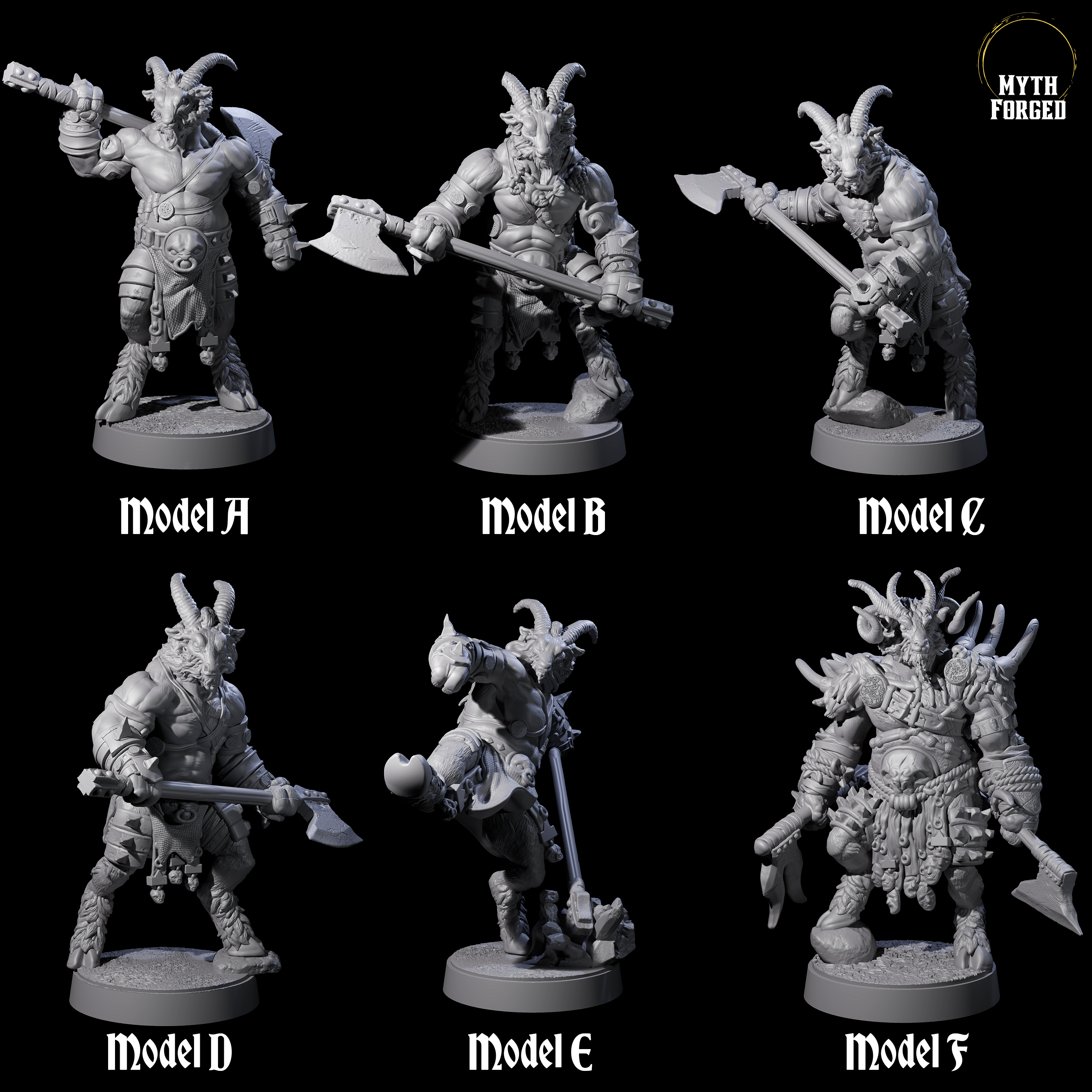 Six Burly Goatfolk Warriors Miniature for Dungeons and Dragons, Pathfinder or other TTRPGs