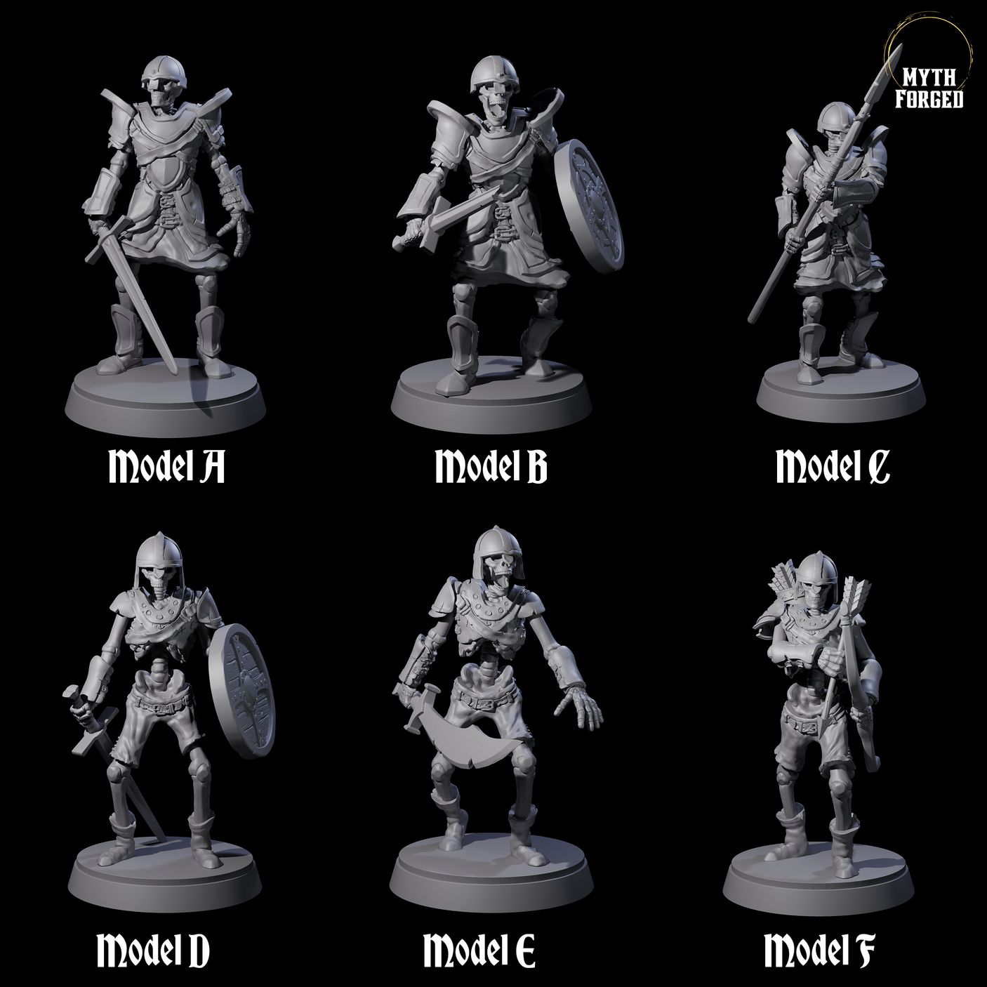Six Clanking Armoured Skeletons Miniature for Dungeons and Dragons, Pathfinder or other TTRPGs