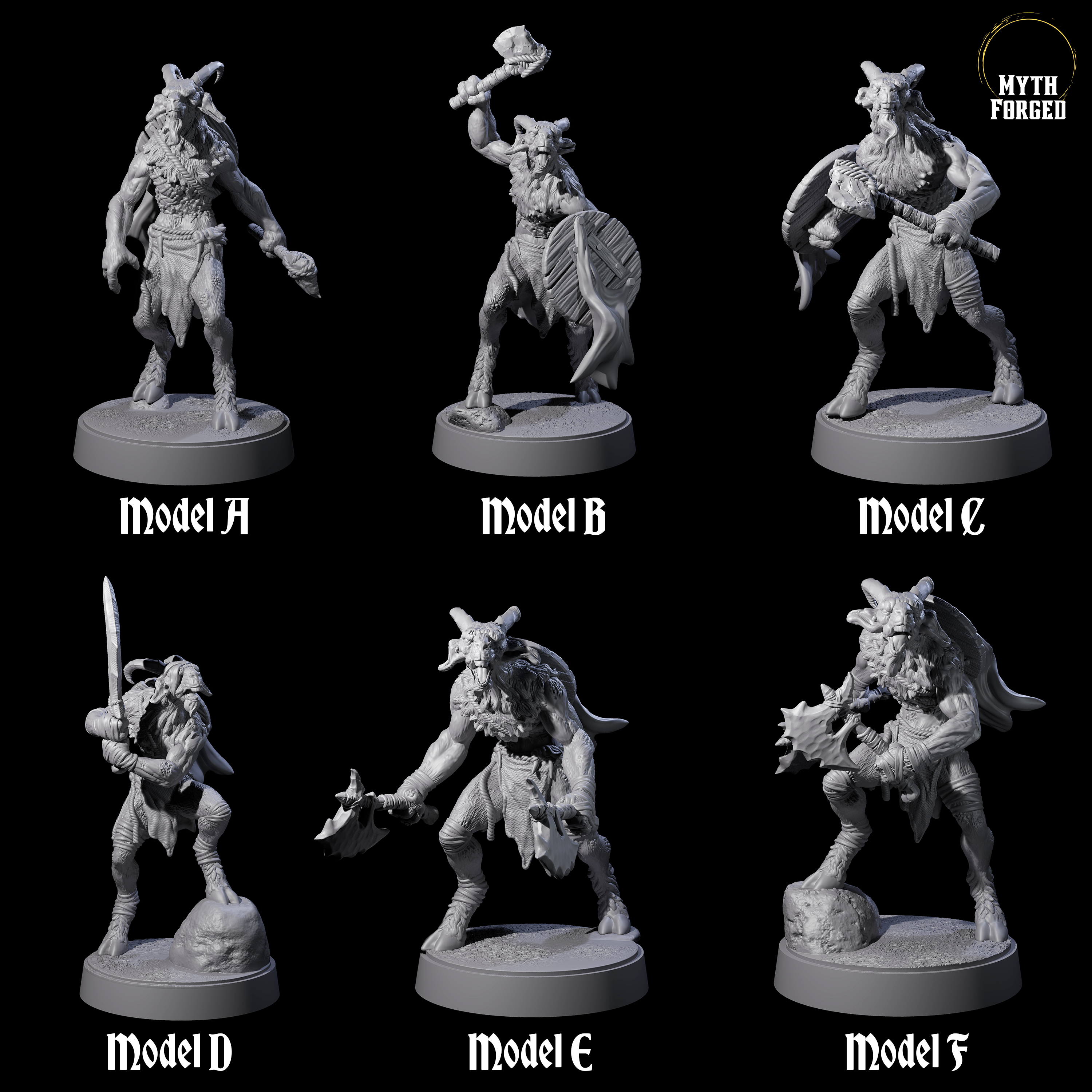 Six Defiant Goatfolk Fighters Miniature for Dungeons and Dragons, Pathfinder or other TTRPGs
