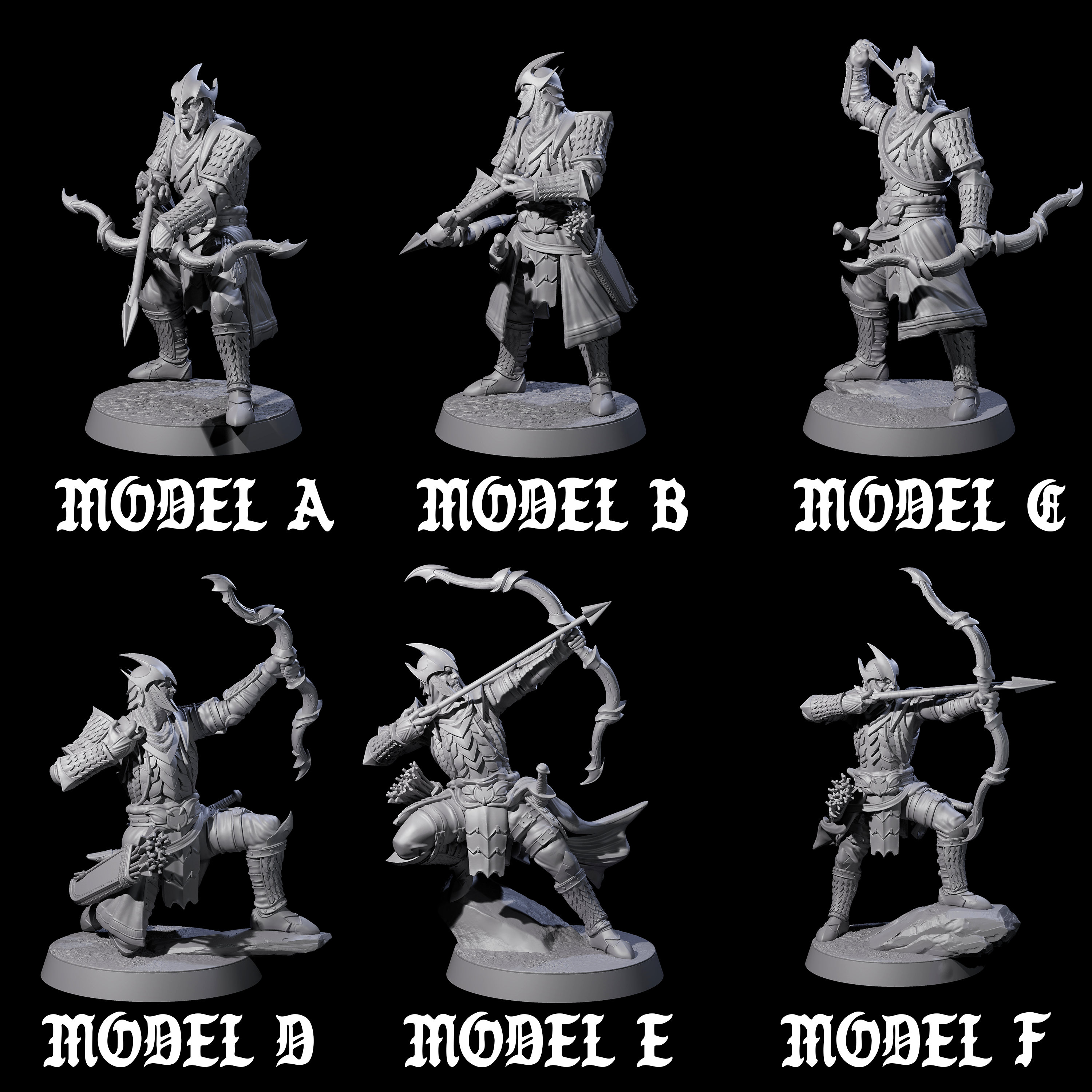 Six Dragon Archers Miniature for Dungeons and Dragons, Pathfinder or other TTRPGs