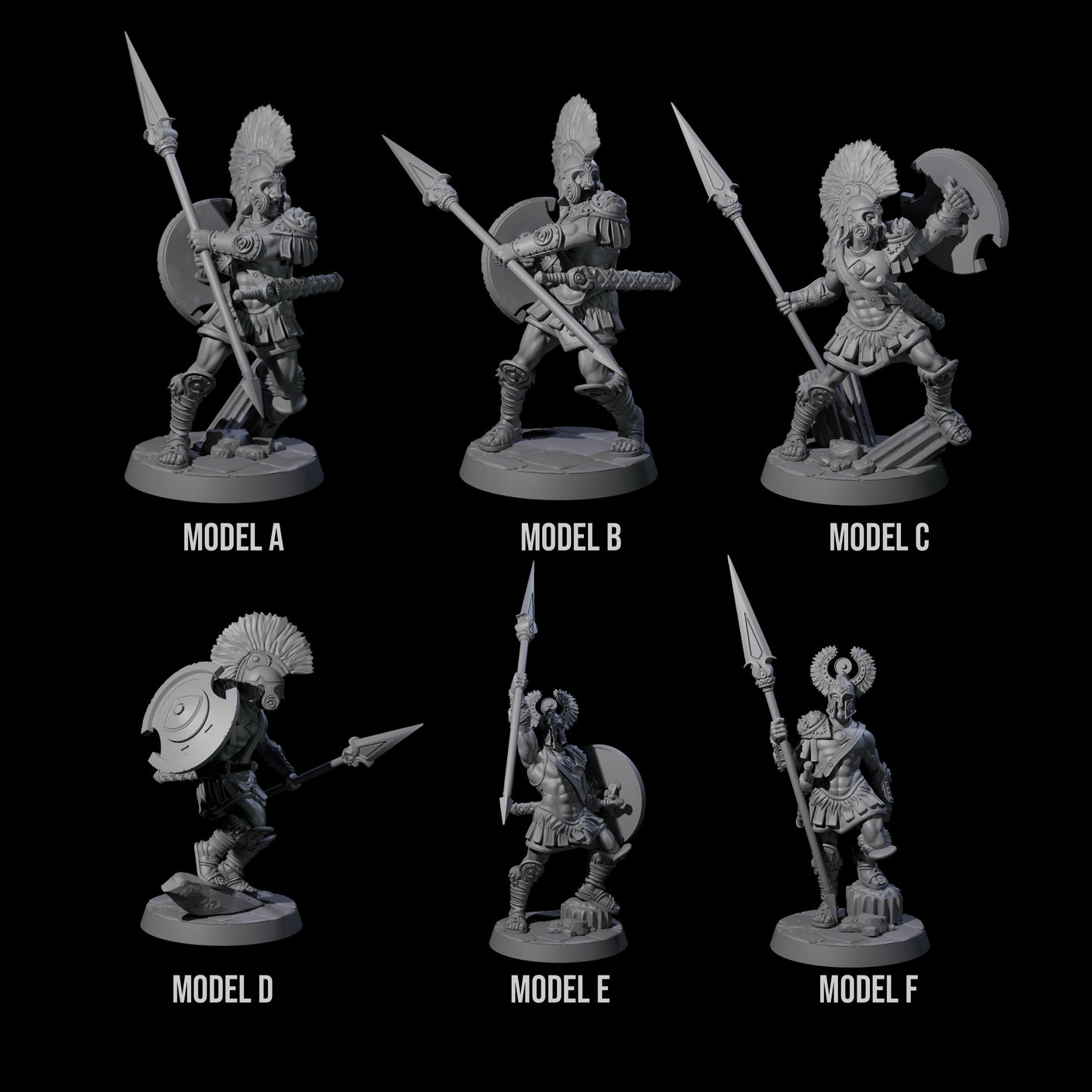 Six Greek Inspired Spear Hoplites Miniature for Dungeons and Dragons, Pathfinder or other TTRPGs