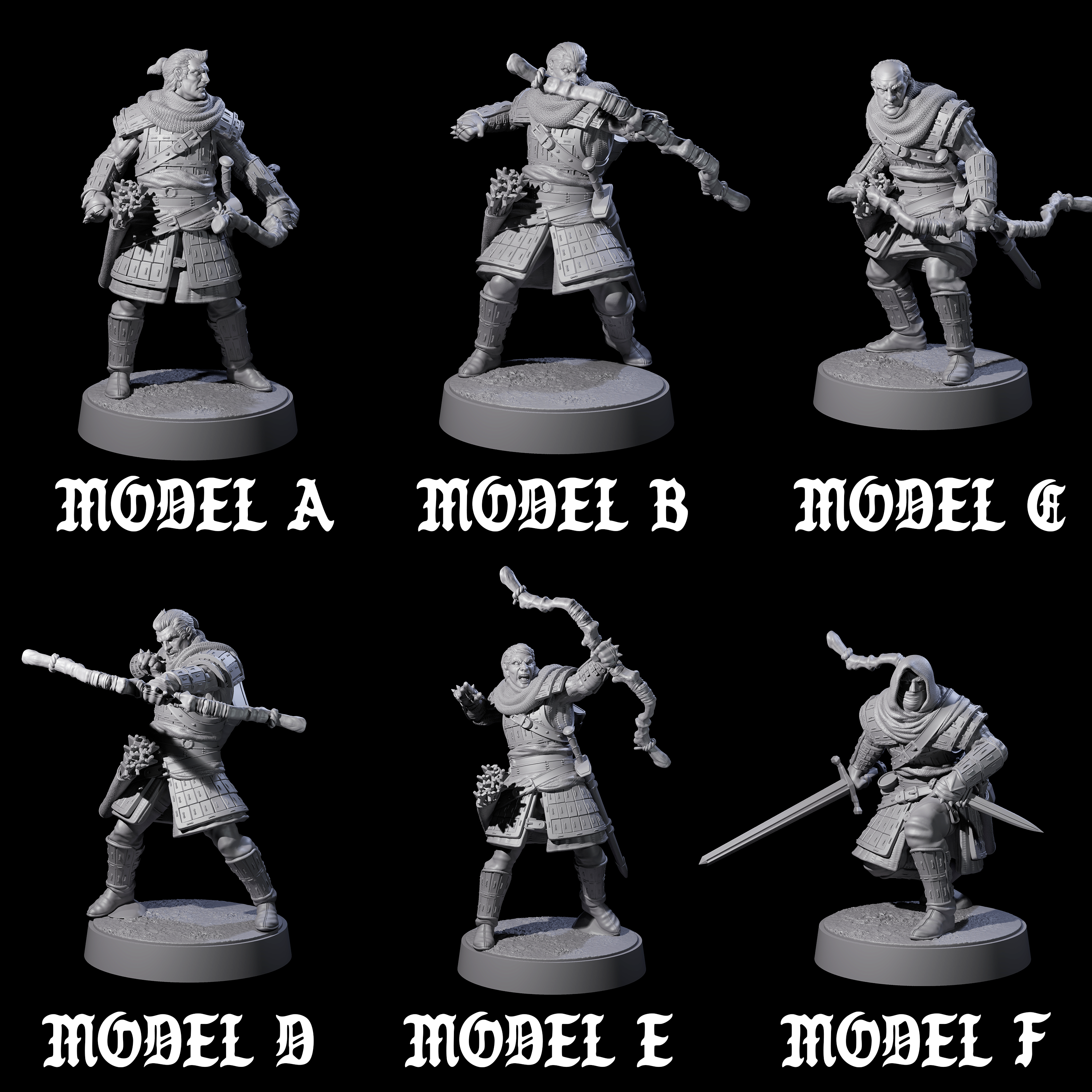 Six Grizzled Archers Miniature for Dungeons and Dragons, Pathfinder or other TTRPGs