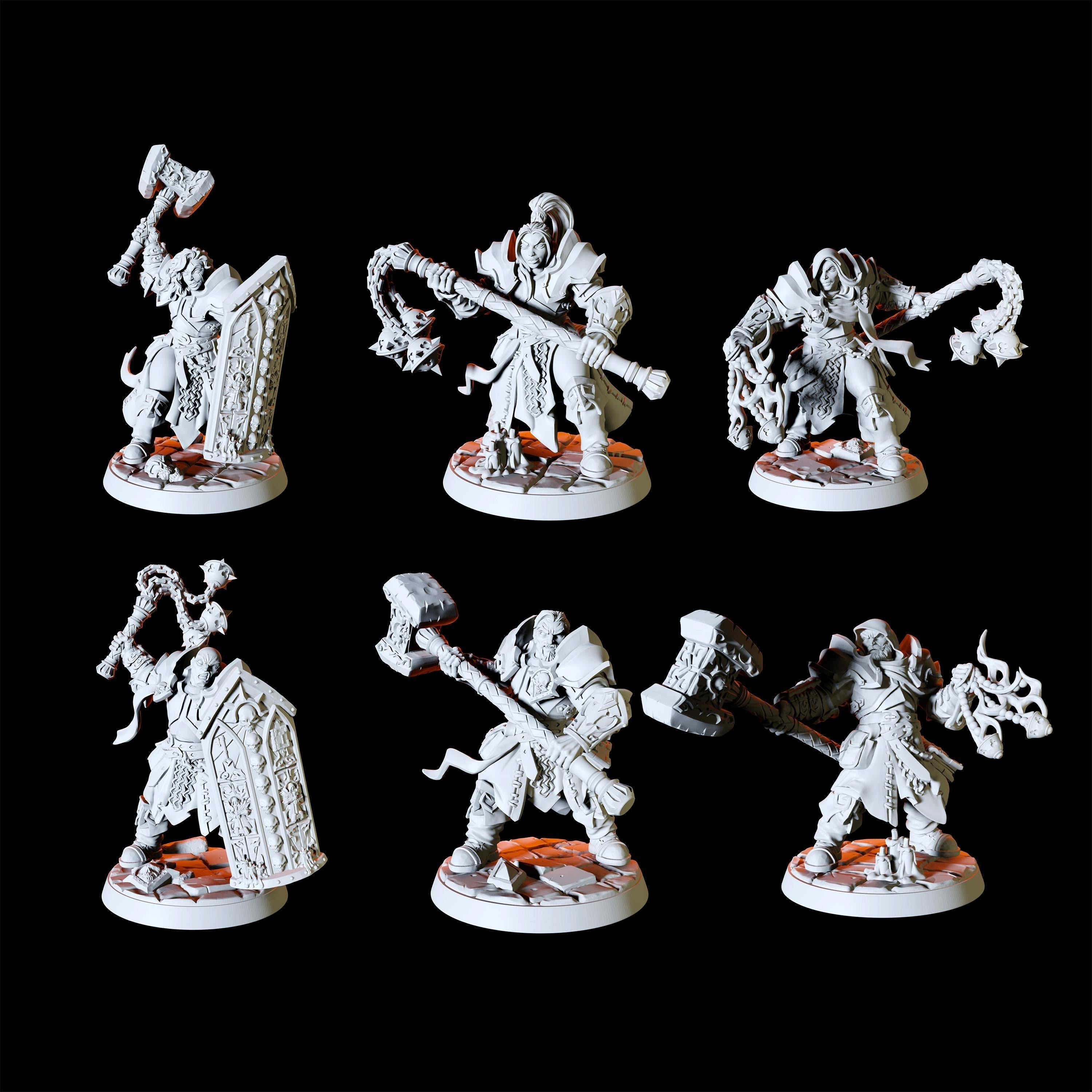 Six Human Paladins - Army Miniature for Dungeons and Dragons, Pathfinder or other TTRPGs