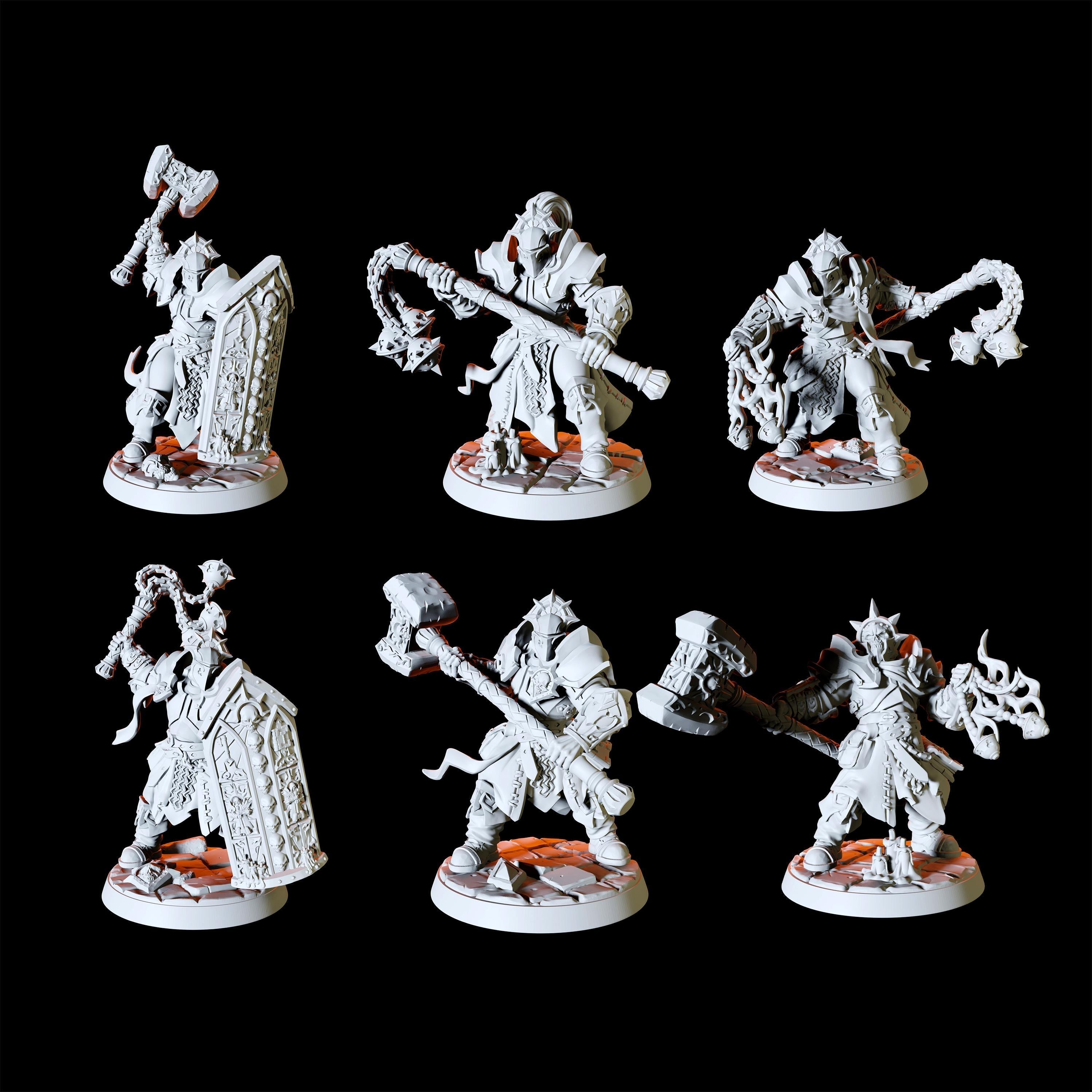 Six Human Paladins - Army Miniature for Dungeons and Dragons, Pathfinder or other TTRPGs