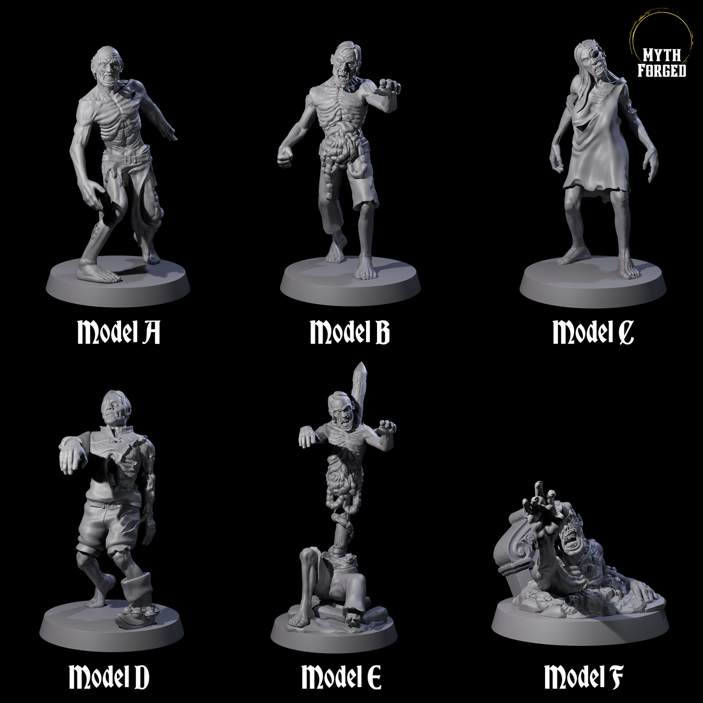Six Lurching Zombies Miniature for Dungeons and Dragons, Pathfinder or other TTRPGs