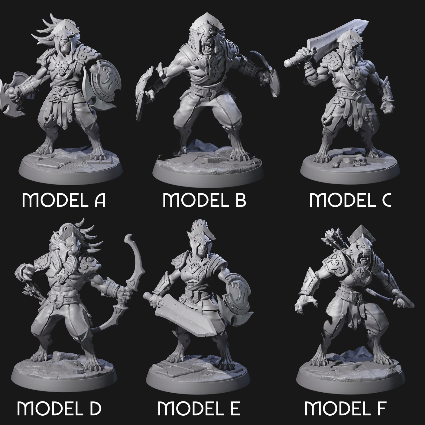 Six Muscular Leonin Warriors Miniature for Dungeons and Dragons, Pathfinder or other TTRPGs