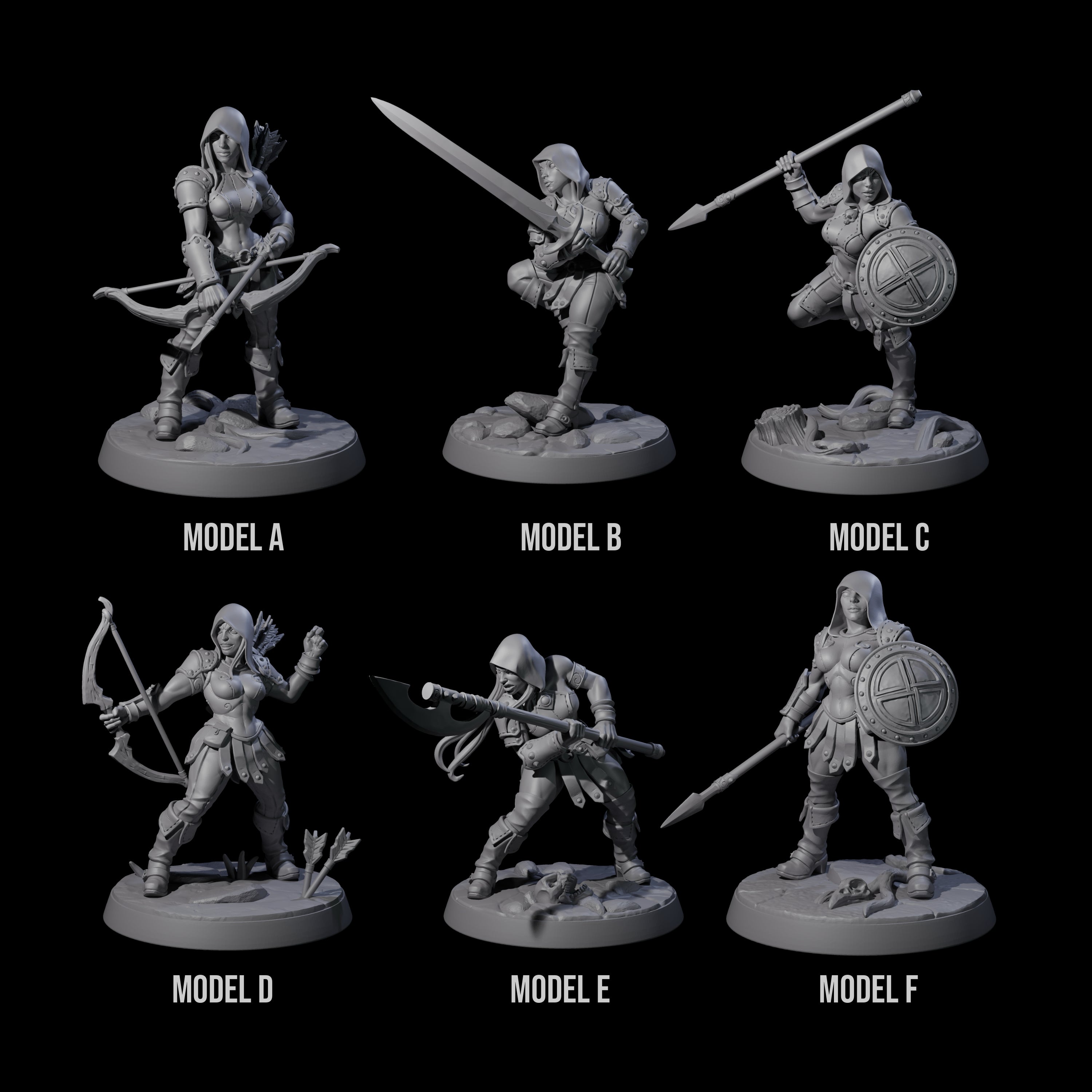 Six Shadowy Assassin Sisters Miniature for Dungeons and Dragons, Pathfinder or other TTRPGs