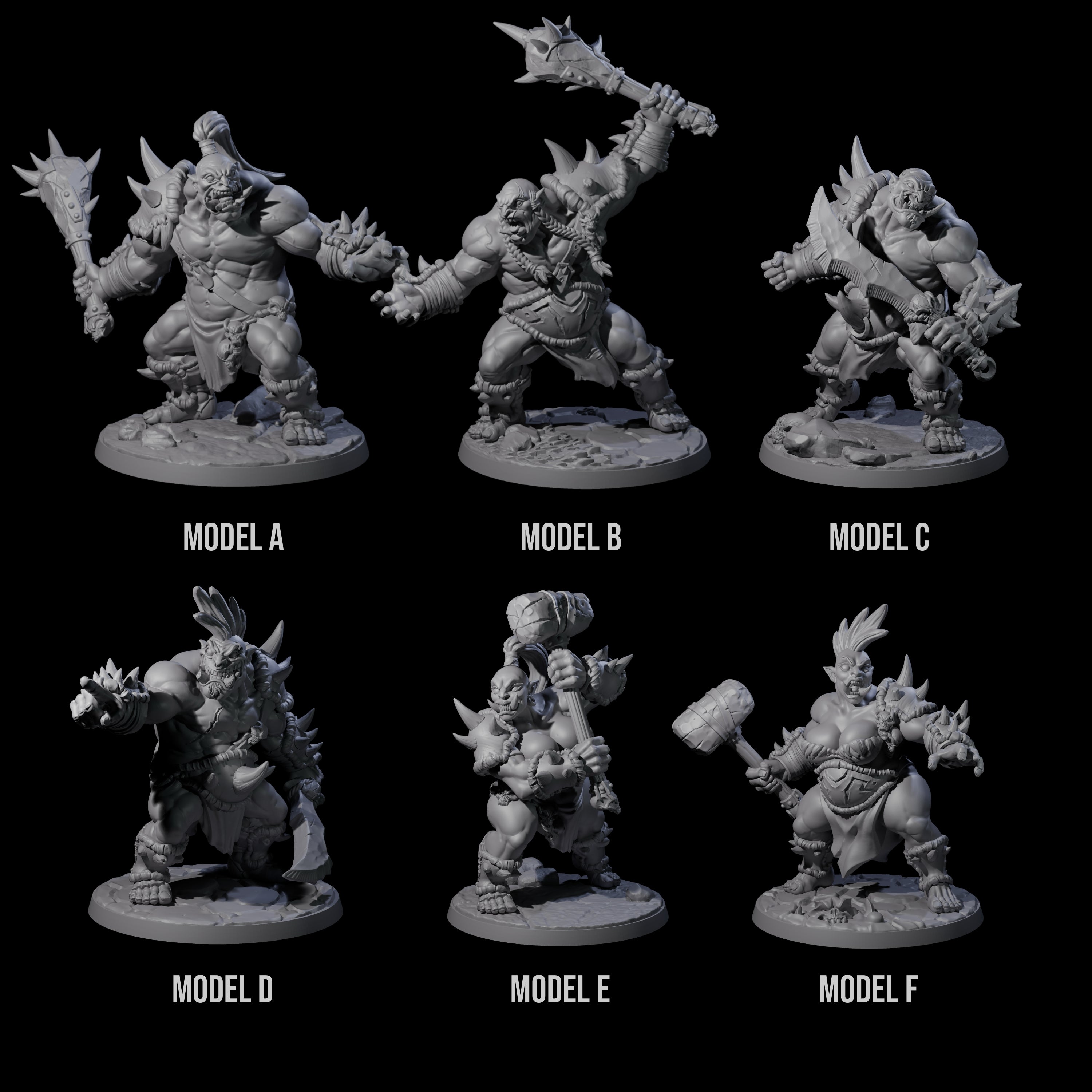 Six Smashing Ogres Miniature for Dungeons and Dragons, Pathfinder or other TTRPGs